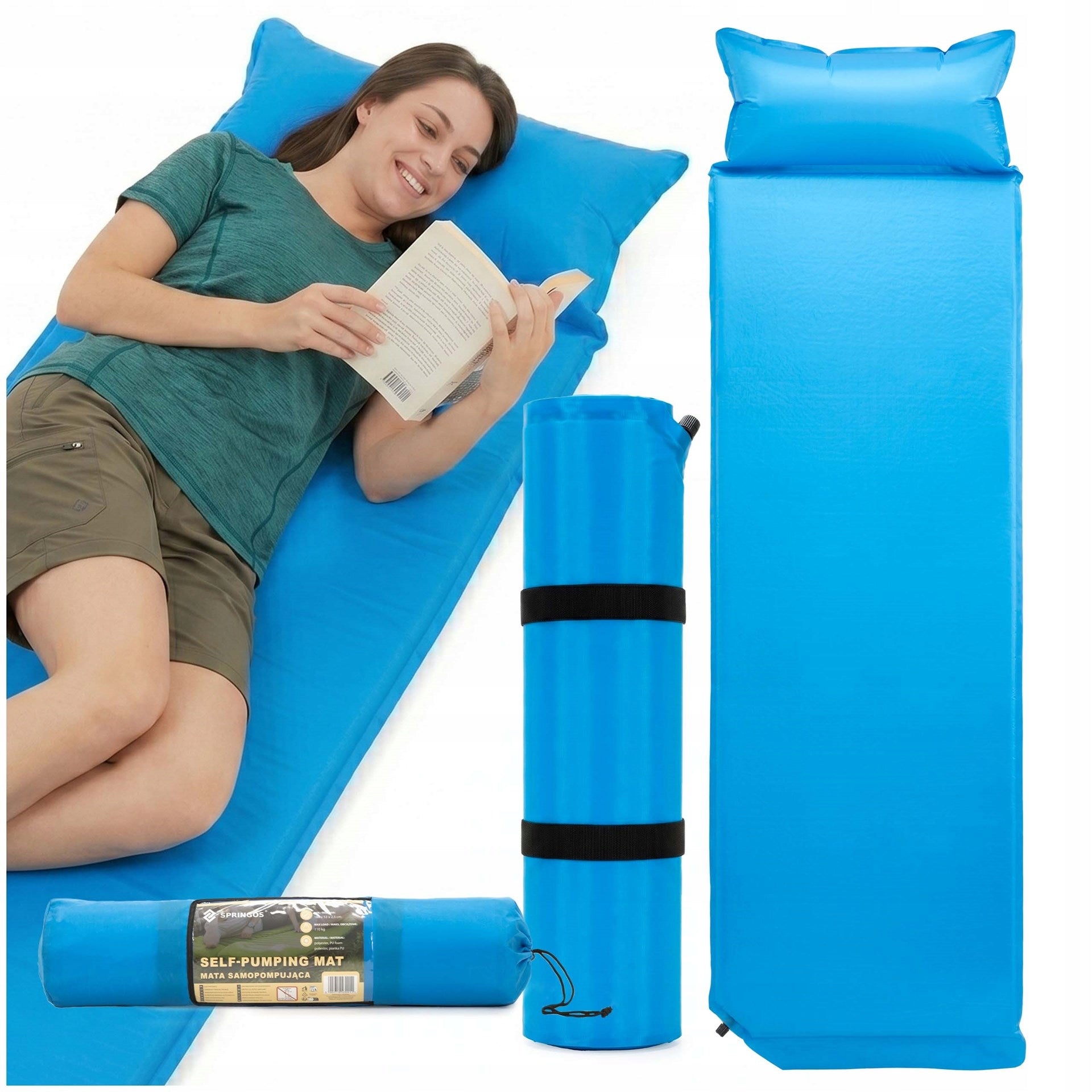 SELF-INFLATING MAT KARIMATA 186x53cm WITH PILLOW THICK WITH COVER MATTRESS