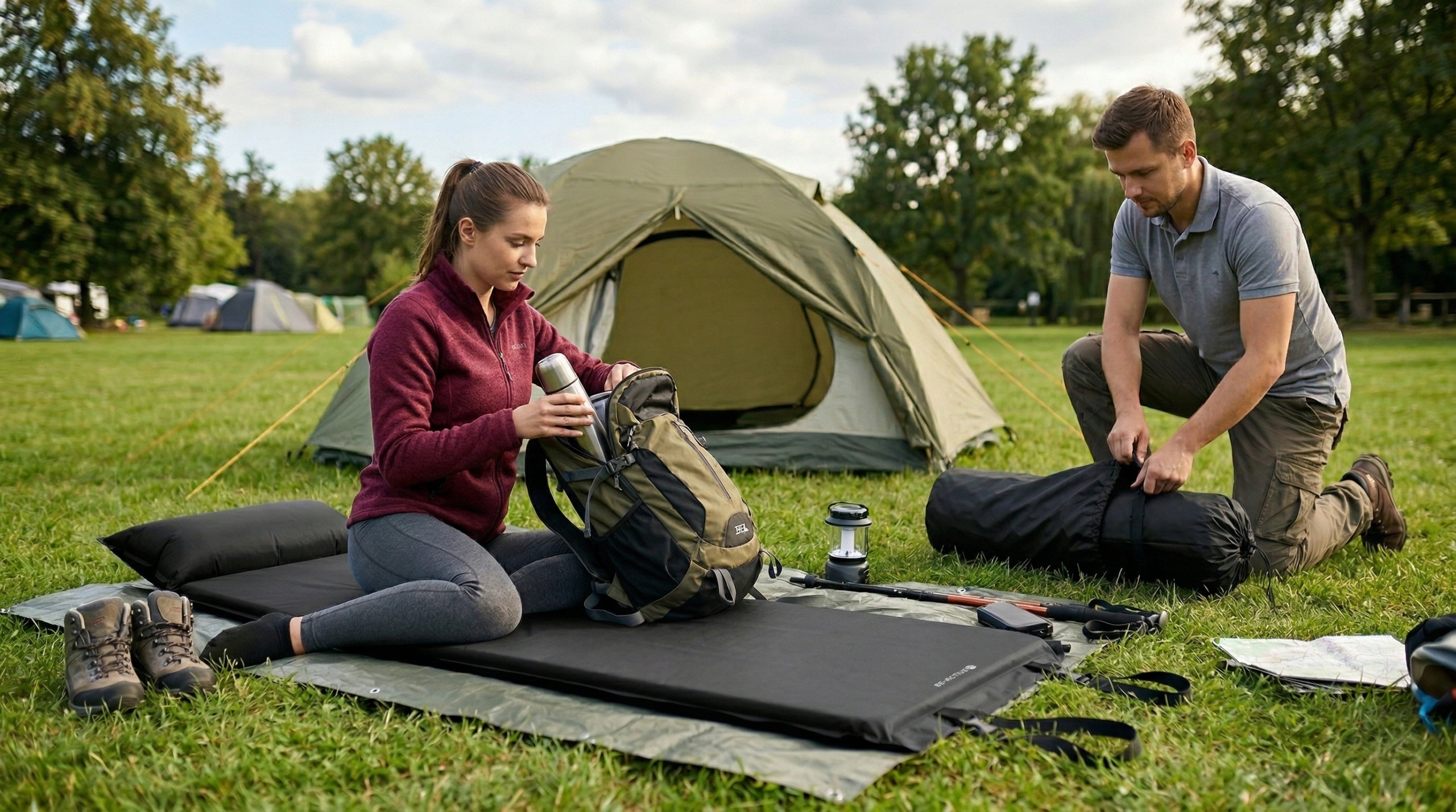 SELF-INFLATING MAT MATTRESS MAT WITH TOURIST PILLOW THICK CAMPING Packaging status original