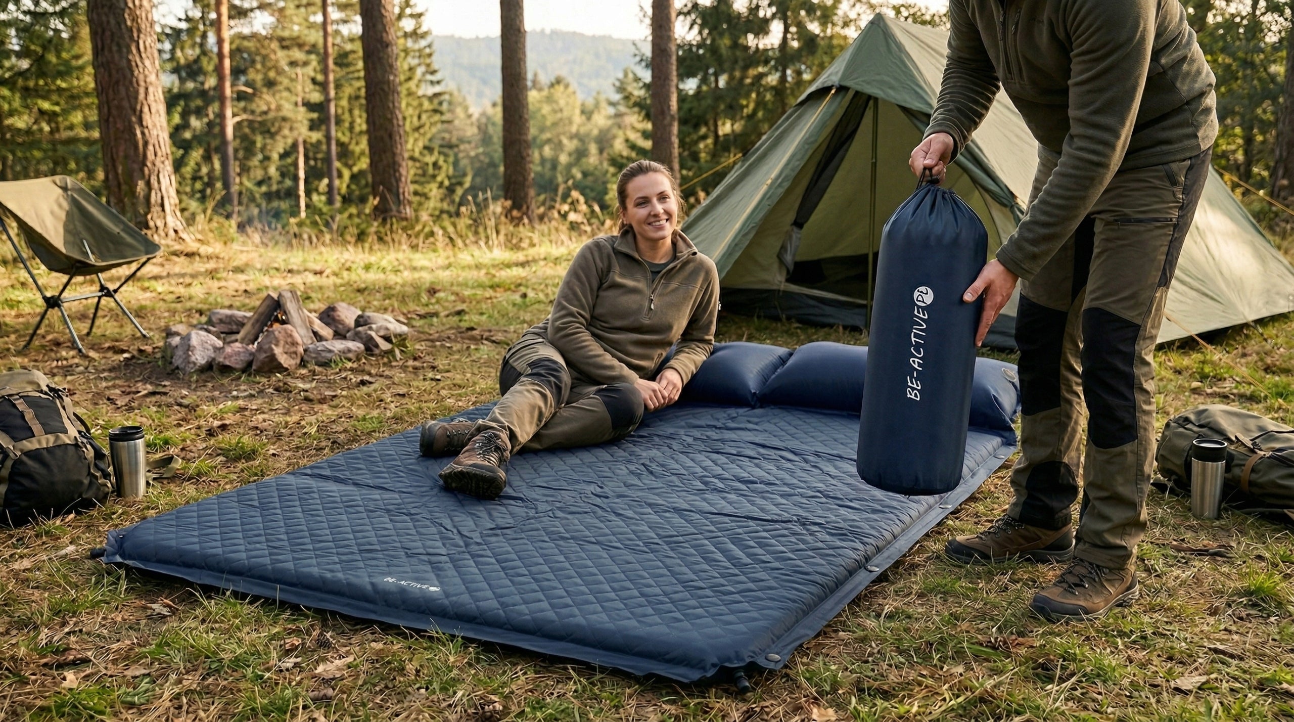 SELF-INFLATING MAT MATTRESS MAT WITH TOURIST PILLOW TWO-PERSON THICK Packaging status original