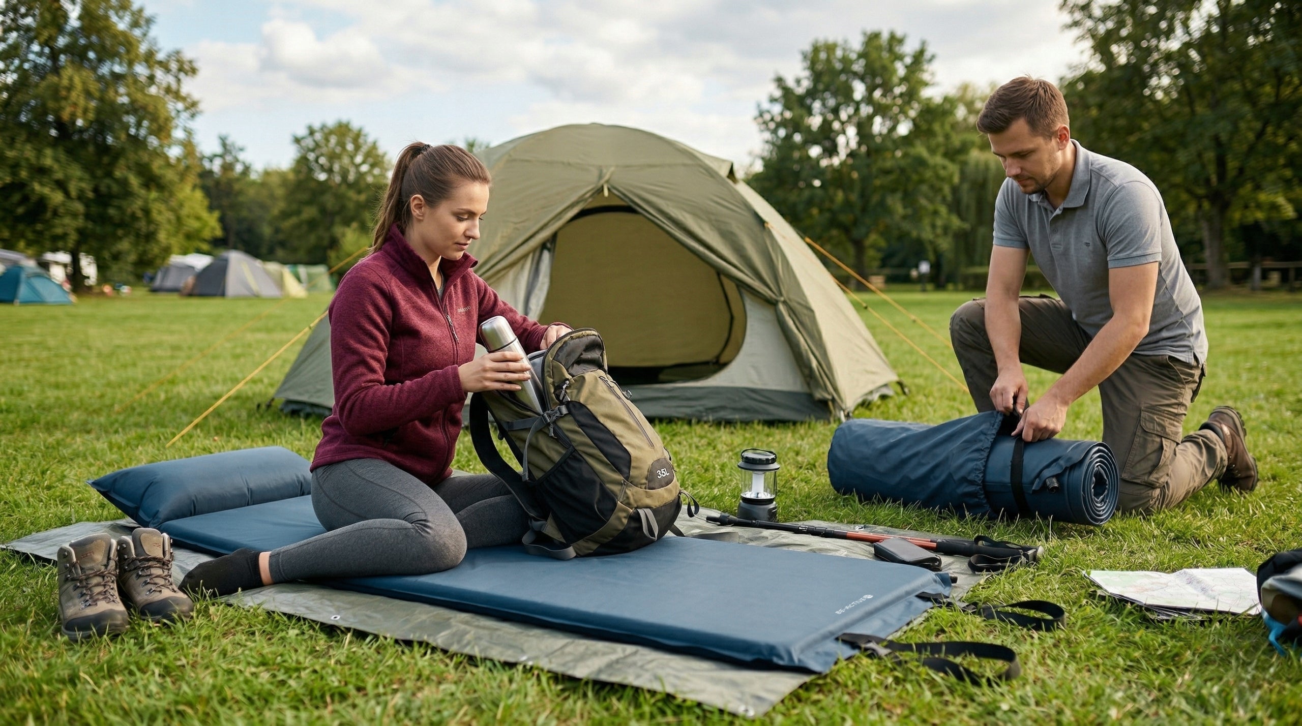 SELF-INFLATING MAT TOURIST MATTRESS MAT WITH PILLOW THICK CAMPING Packaging status original