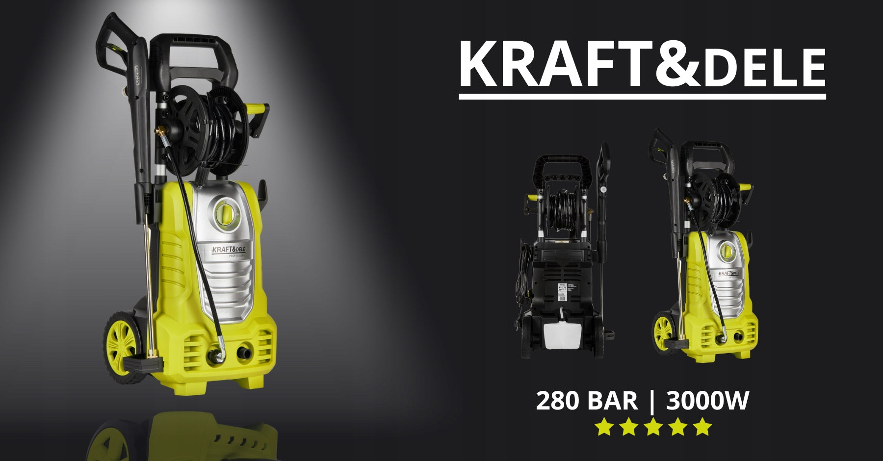 SELF SUCTION PRESSURE WASHER 280 BAR POWERFUL PUMP SET 3000W RETRACTOR Packaging status original