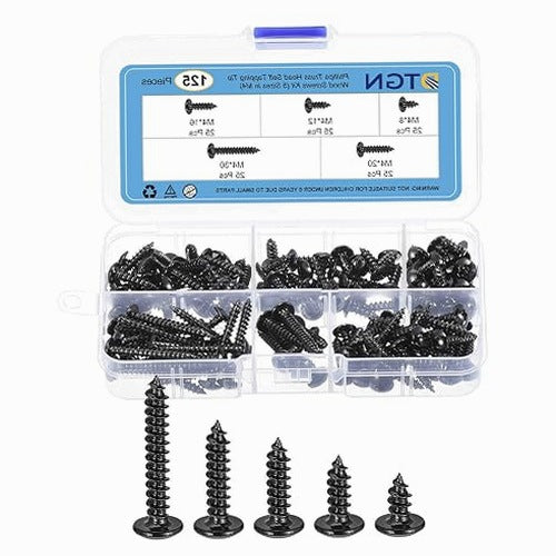SELF-TAPPING SCREWS BLACK FOR WOOD SET OF 125 PIECES 5 SIZES