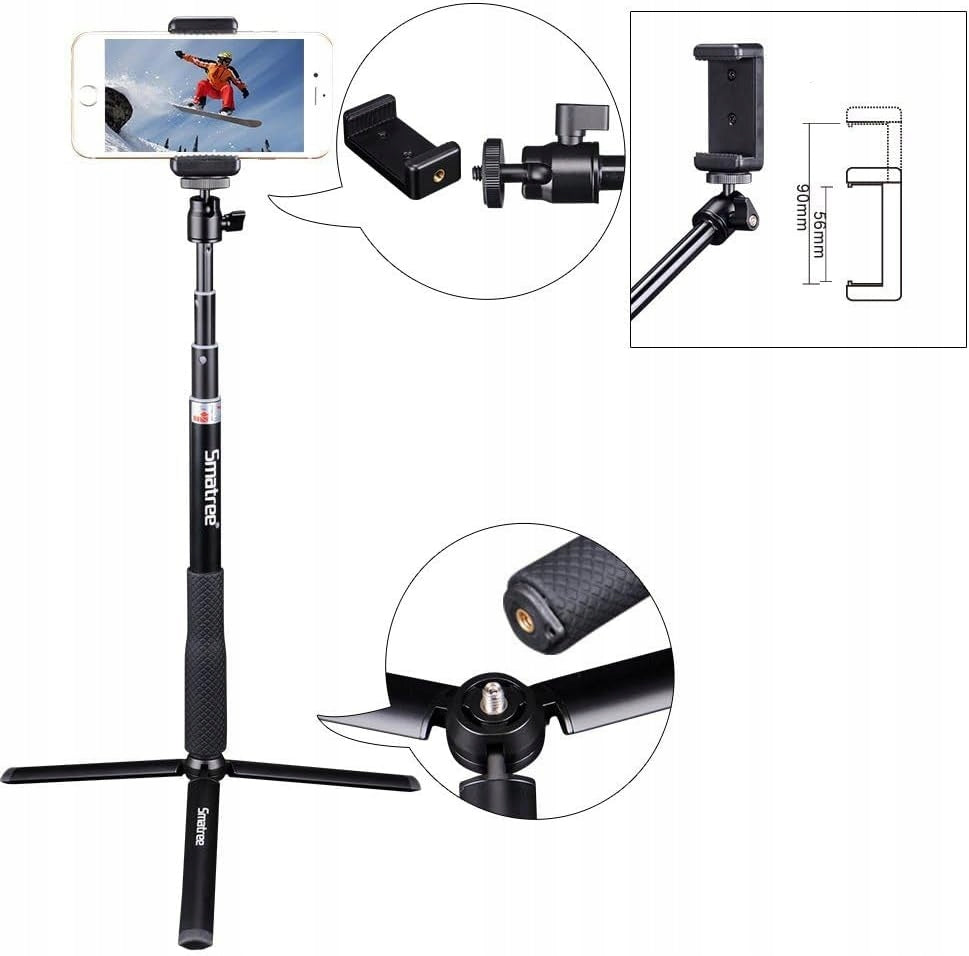 SELFIE STICK TRIPOD FOR GOPRO CAREERS AND PHONES 93 CM BLACK FOLDING STAND Manufacturer code Q3S
