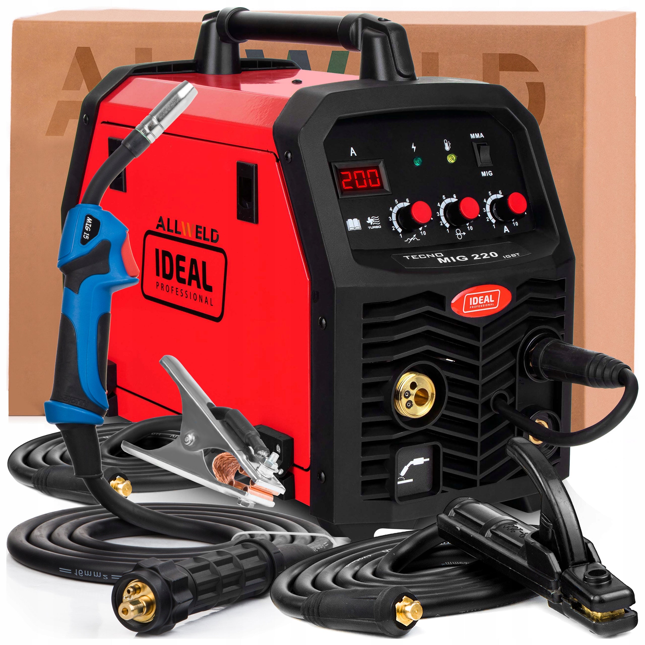 SEMI-AUTOMATIC IDEAL TECNO MIG 220 SOLDERING 230V 220A MMA FLUX FOR ALU STEEL Packaging status original