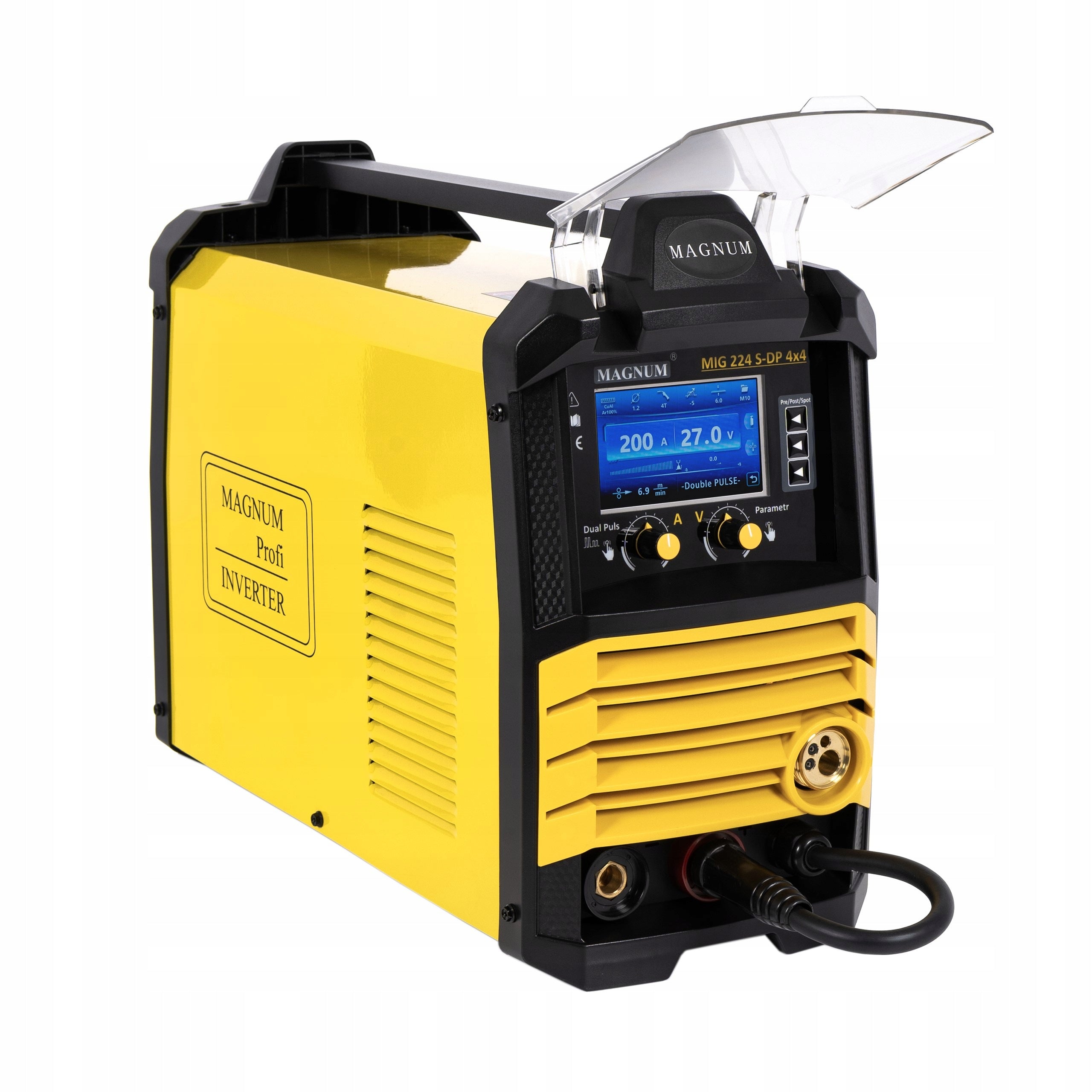 SEMI-AUTOMATIC INVERTER MAGNUM MIG 224 LCD DUAL PULSE MMA SYNERGY 4x4, 200A 60%