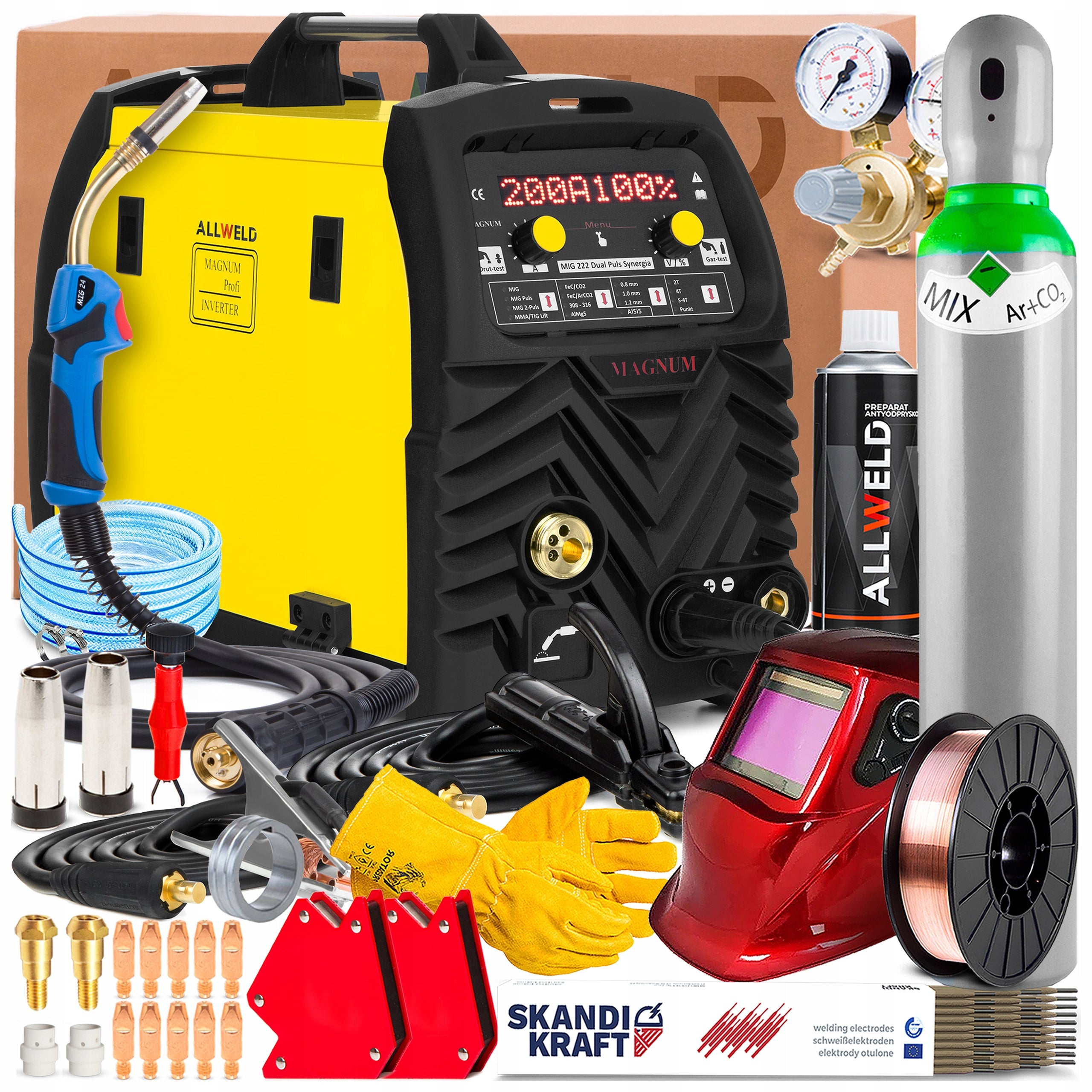SEMI-AUTOMATIC MAGNUM MIG 222 DUAL PULSE SYNERGY 230V 200A TIG LIFT SPOT FLUX