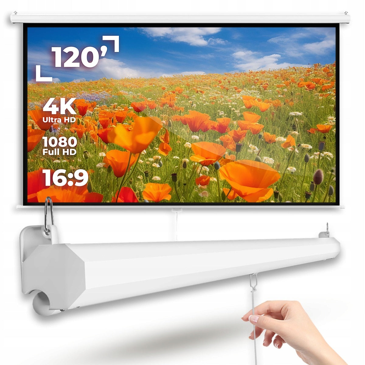 SEMI-AUTOMATIC PROJECTION SCREEN FOR CEILING WALL PROJECTOR 120 INCHES Manufacturer code TVS 120