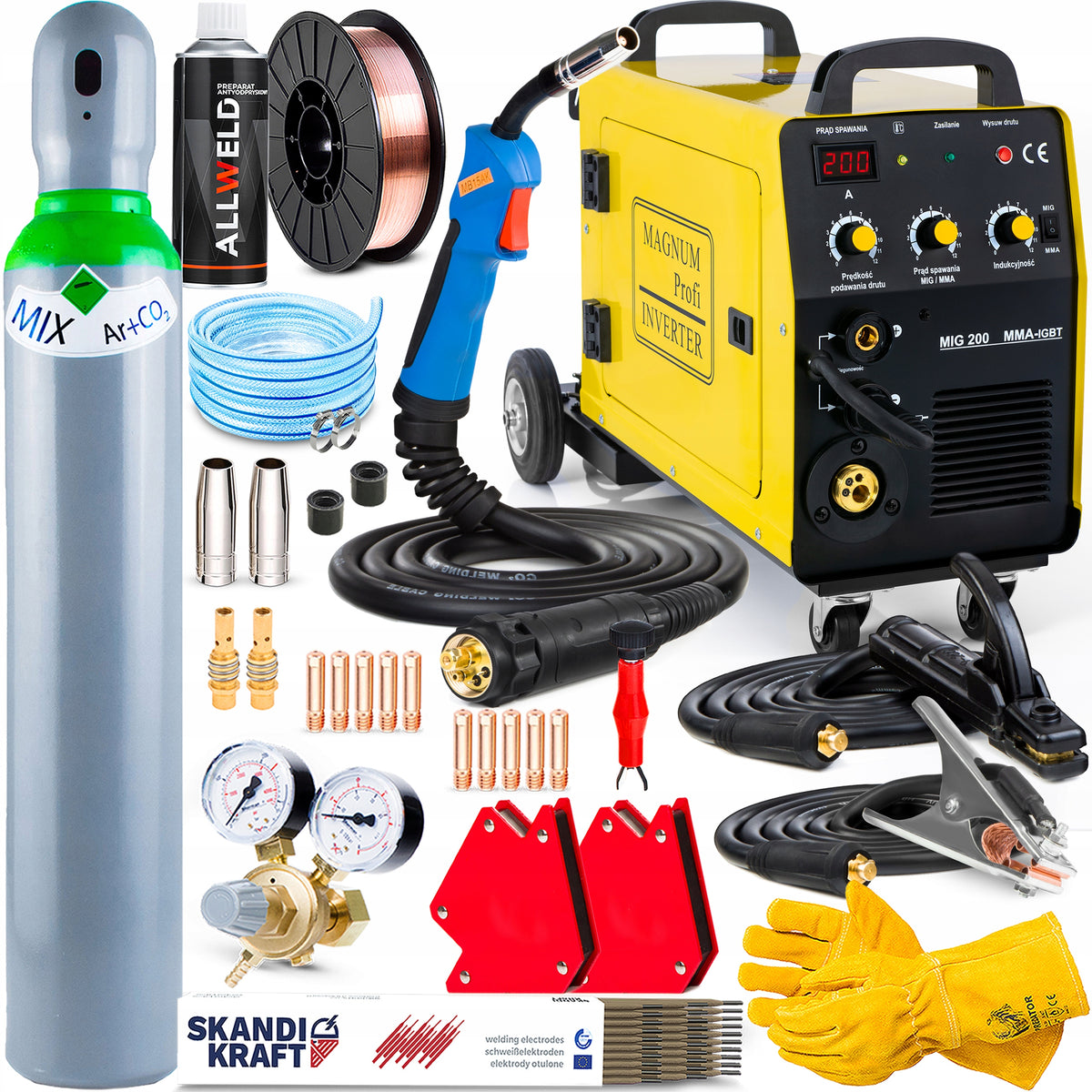 SEMI-AUTOMATIC WELDING MACHINE MAGNUM MIG 200 MMA KN IGBT 230V 200A ALUMINIUM
