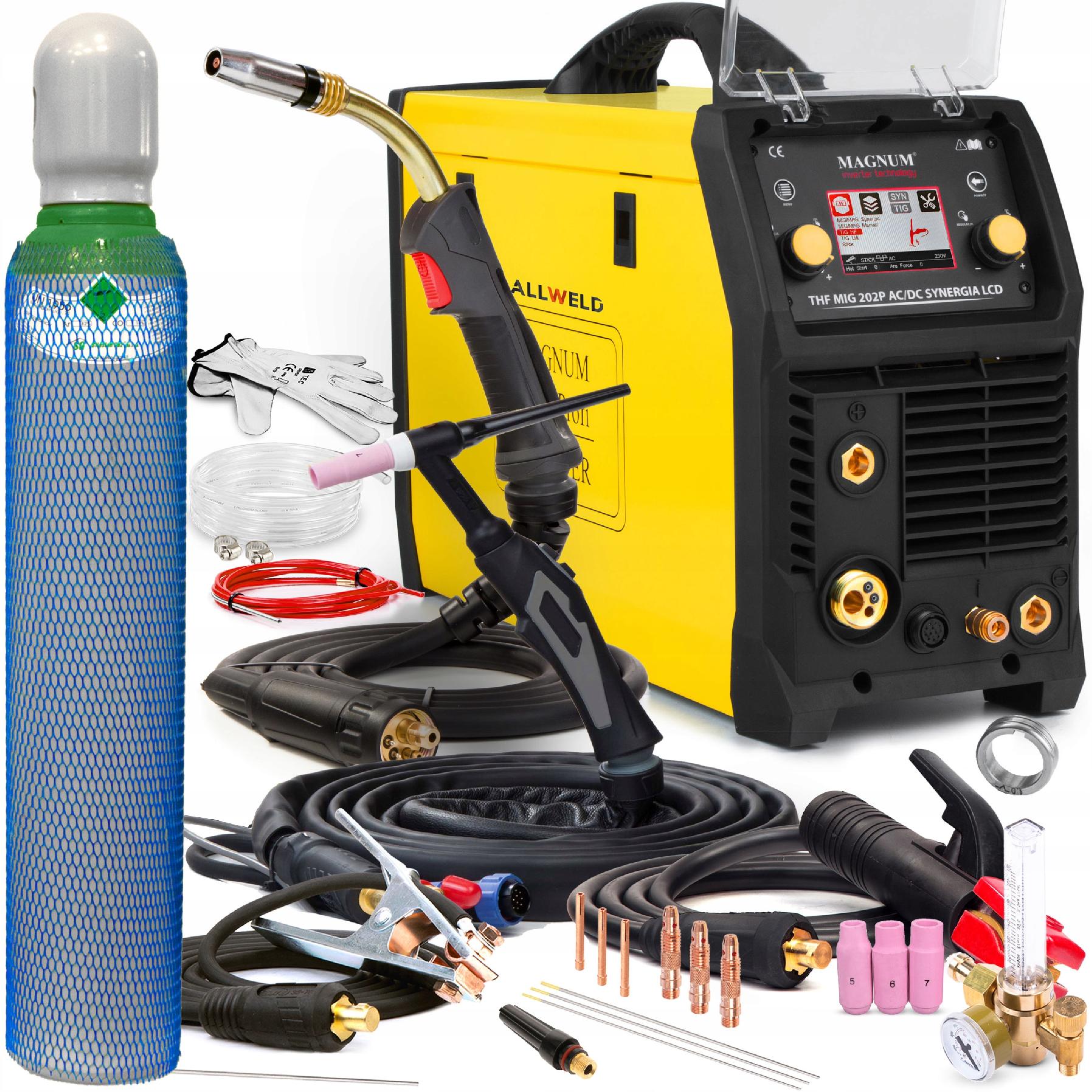 SEMI-AUTOMATIC WELDING MACHINE MAGNUM THF MIG 202P AC/DC SYNERGY LCD MMA TIG ALU
