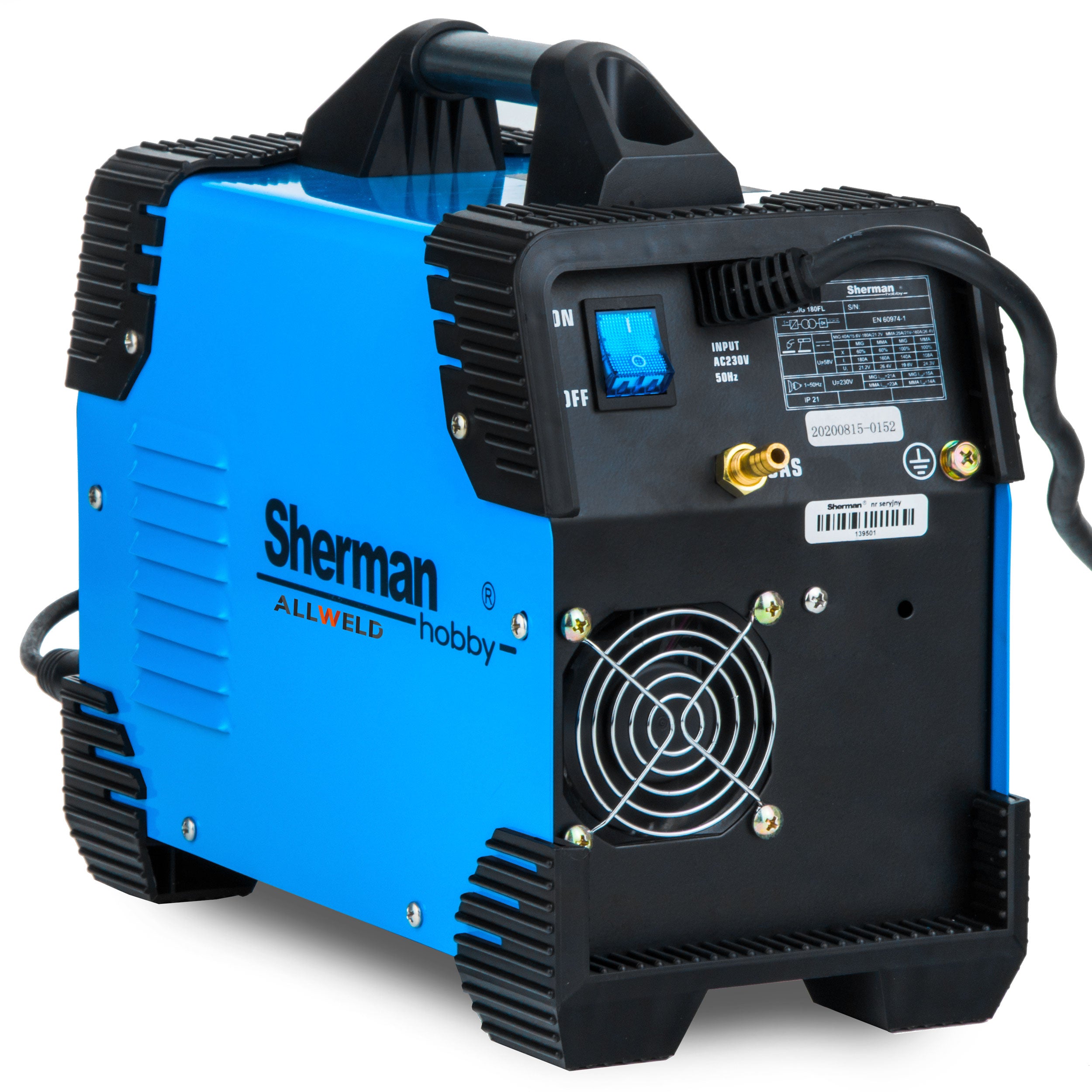 SEMI-AUTOMATIC WELDING MACHINE SHERMAN MIG 180FL GAS-FREE MAG MMA FLUX IGBT 230V Brand Sherman