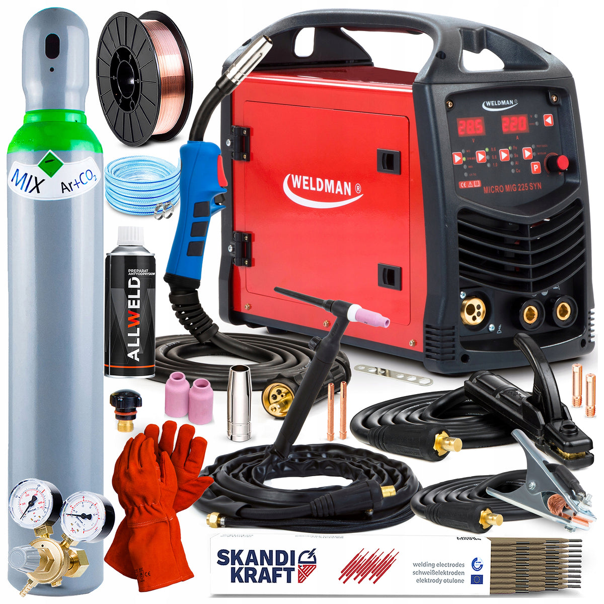 SEMI-AUTOMATIC WELDING MACHINE WELDMAN MICRO MIG 225 SYNERGY MMA TIG 230V 220A 3IN1