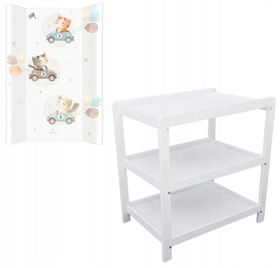SEMI-CHANGING TABLE WHITE +SOFT CHANGING TABLE PROFILED MAT HIGHER SIDES KITTEN