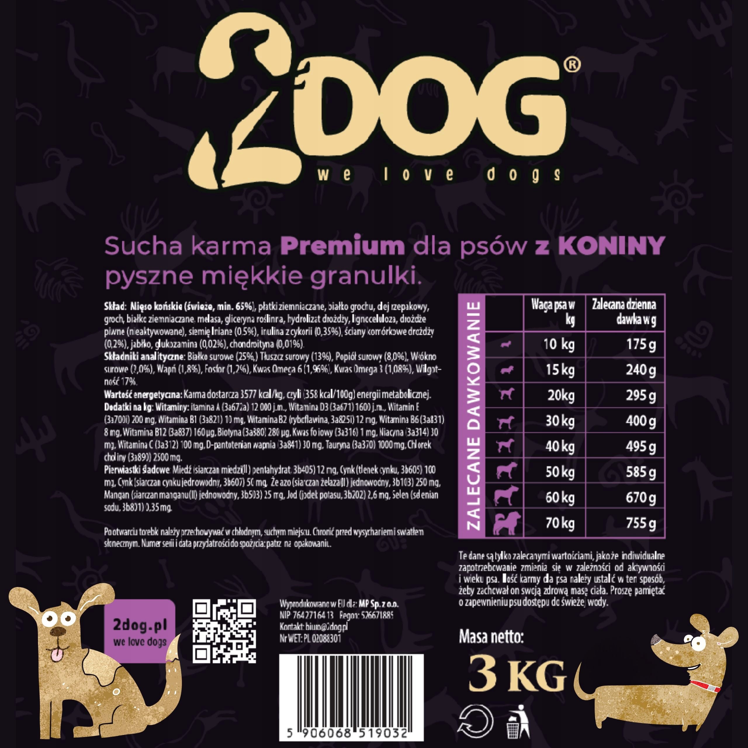 SEMI-MOIST DOG FOOD 2DOG HORSEMEAT 65% MONOPTOTEIN MEAT WITHOUT GRAINS 6kg Product weight 3 kg