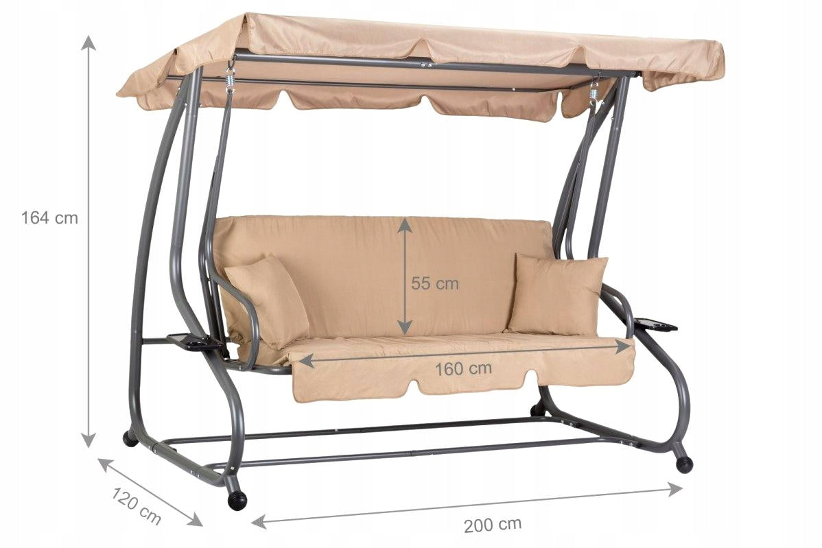 SERENA GARDEN SWING, 3-SEATER, FOLD-OUT 2IN1, MATTRESS, PILLOWS Material of manufacture metal fabric