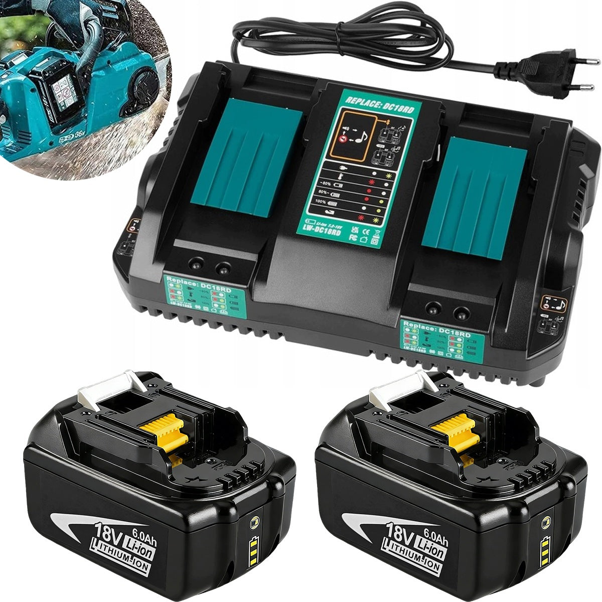 SET: 2X 18V 6.0AH BATTERY + DC18RD DUAL CHARGER FOR MOCK-UP TOOLS