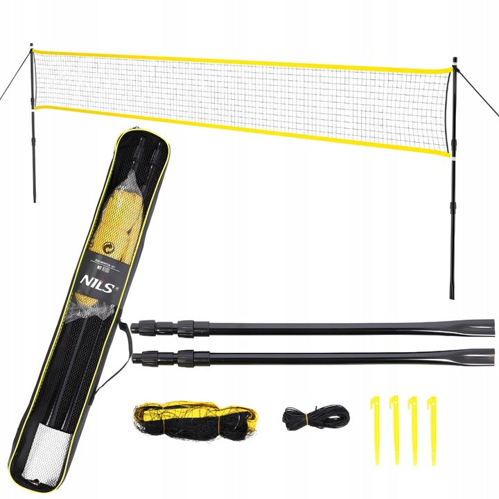 SET BADMINTON NET TENNIS VOLLEYBALL 630 cm POSTS LARGE 3IN1 BAG Brand Nils