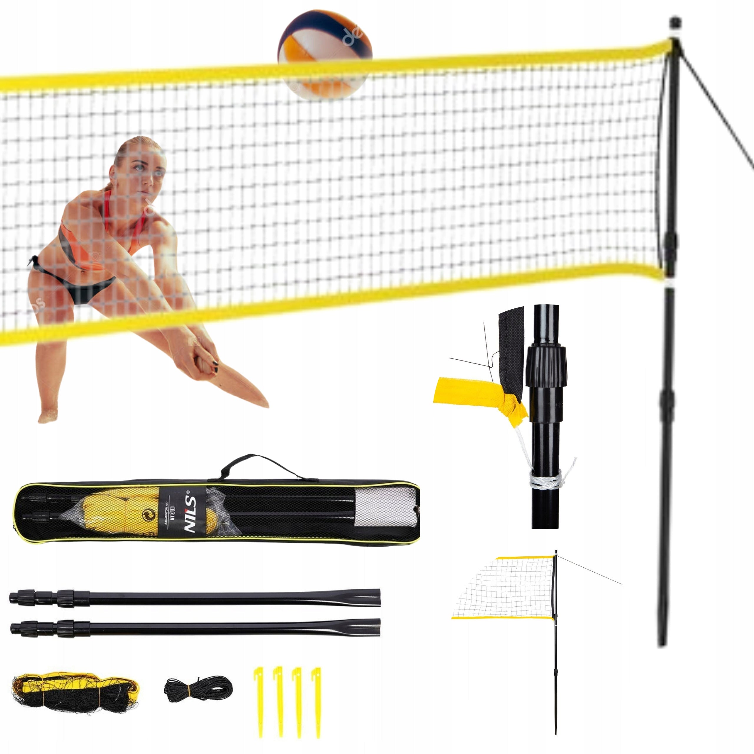 SET BADMINTON NET TENNIS VOLLEYBALL 630 cm POSTS LARGE 3IN1 BAG