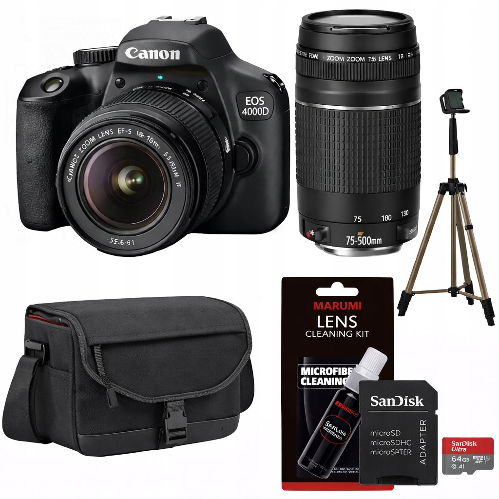SET CAMERA CANON 4000D + 18-55 DC III +75-300 DC + ACCESSORIES