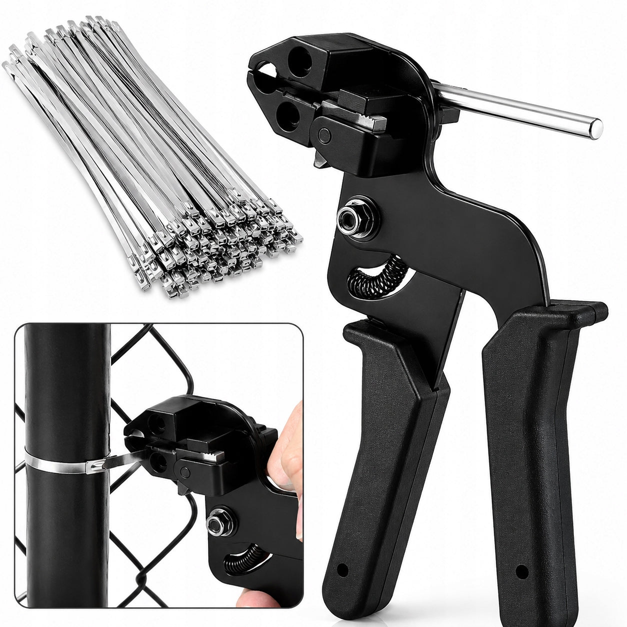 SET CRIMPING MACHINE FOR STEEL BANDS CUTTER 12MM BLACK + 100 BANDS
