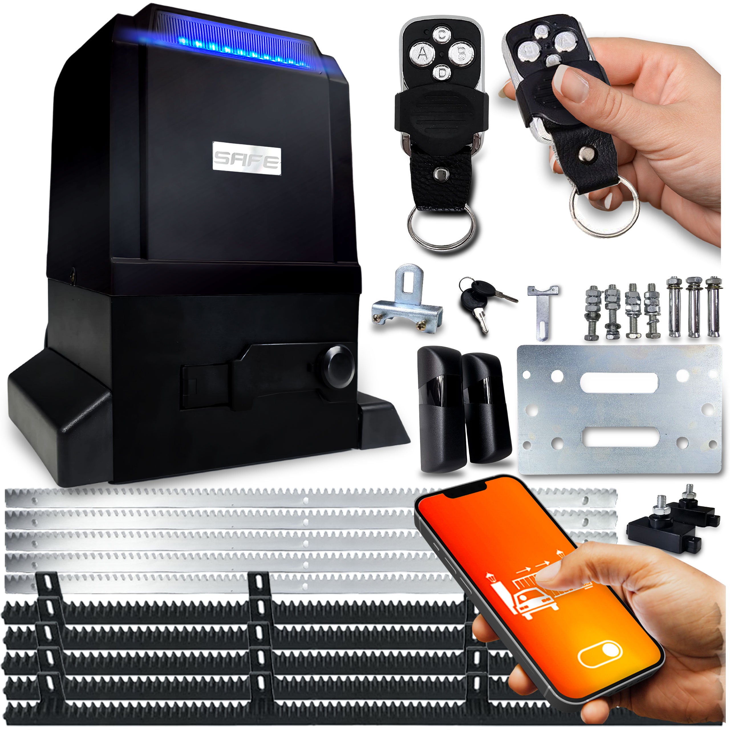 SET DRIVE FOR SLIDING GATE 800 kg 2 REMOTE CONTROLS WIFI strip TUYA actuator