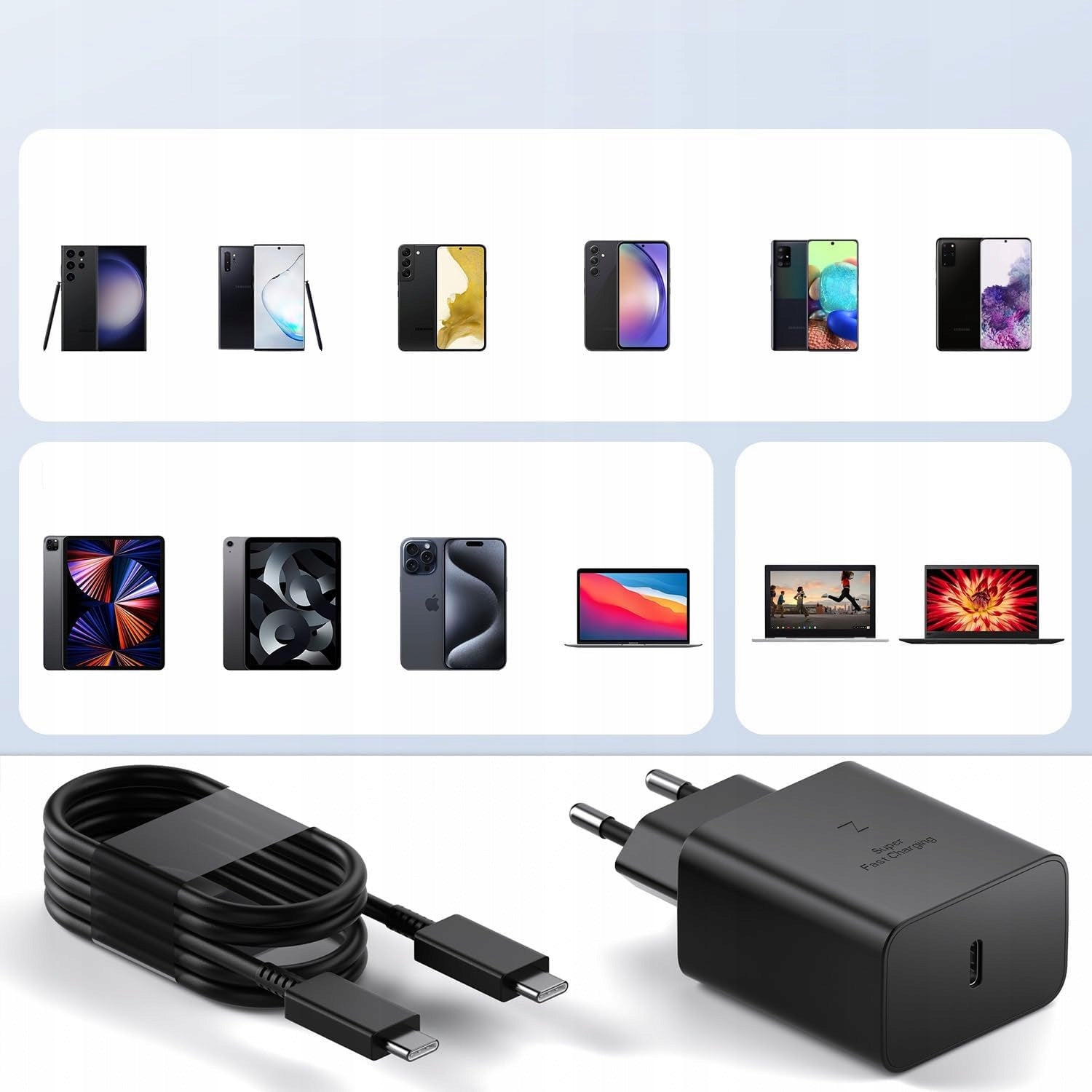 SET FAST CHARGER PD 45W + USB-C CABLE- PD 200cm Koanni Manufacturer code EP-TA845 kostka + kabel usb-c 200cm