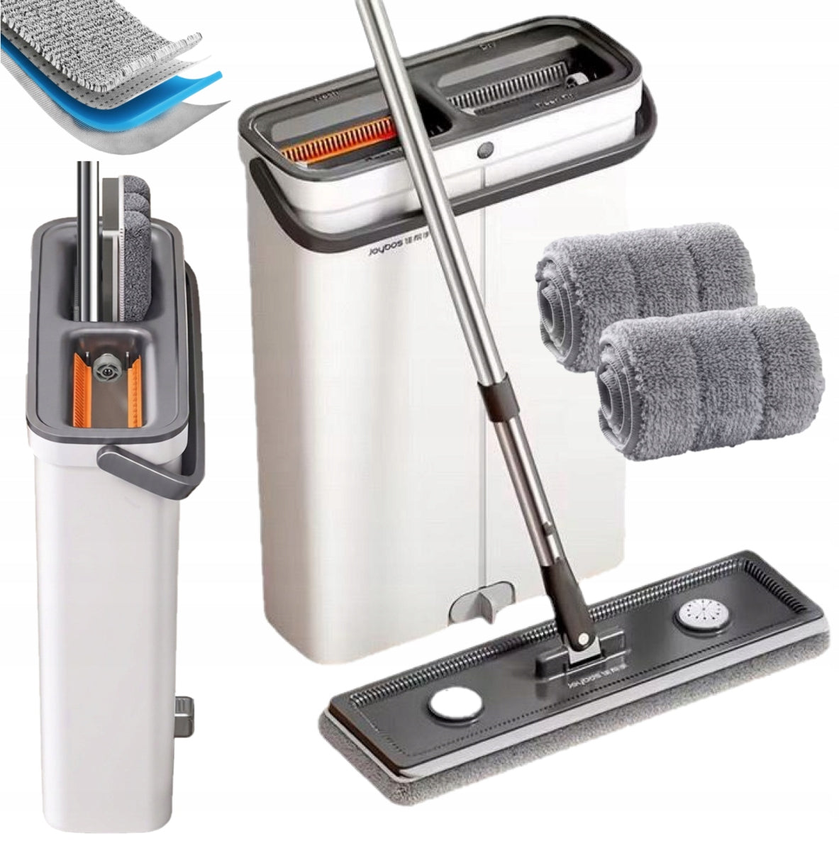 SET FLAT MOP BUCKET SLIM NARROW TWO-CHAMBER WITH SQUEEZER +2 CARTRIDGES 33cm