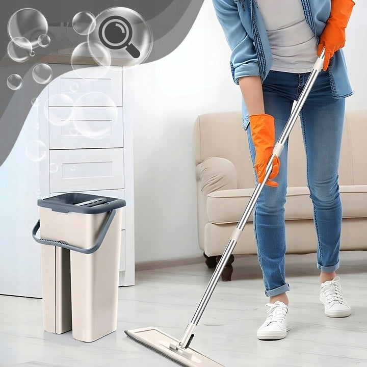 SET FLAT MOP WITH TWO-CHAMBER BUCKET SQUEEZER 2 MICROFIBER CARTRIDGES Manufacturer code mop płaski z wyciskaczem wiadrem zestaw