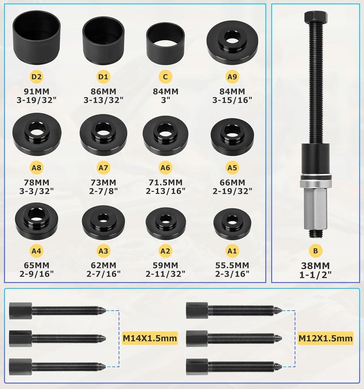 SET FOR DISMANTLING FRONT HUB BEARINGS PULLER 20 EL SUITCASE DAYUAN Manufacturer code 98010