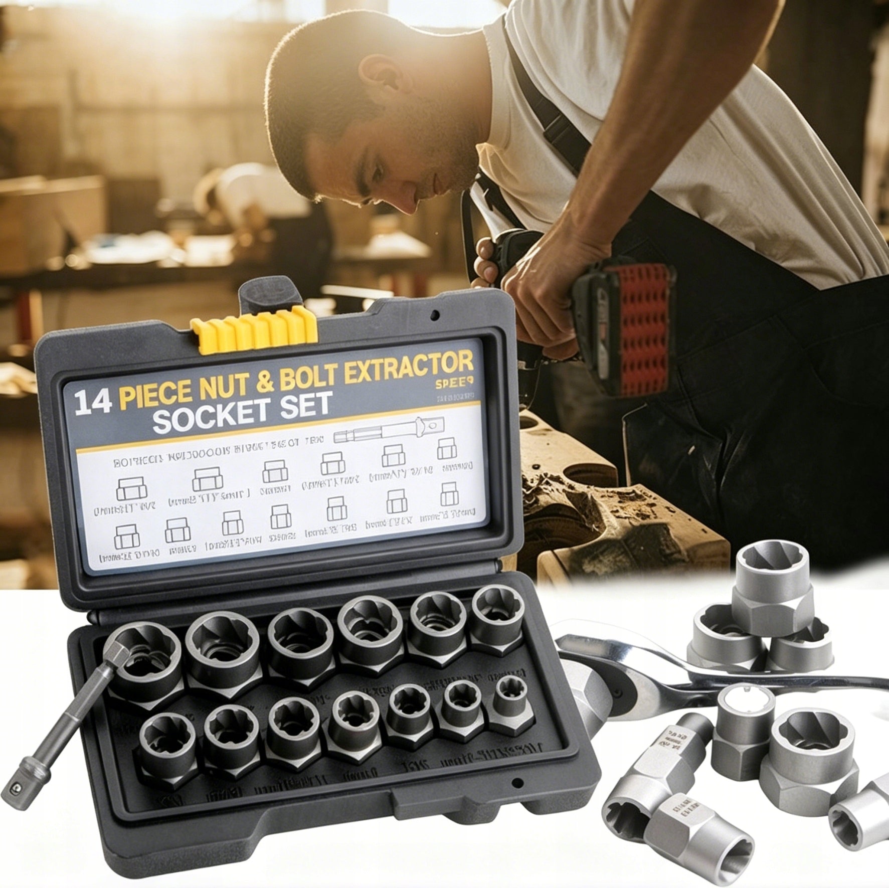 SET FOR REMOVING DAMAGED BOLTS AND NUTS 14 ELEMENTS CRMO