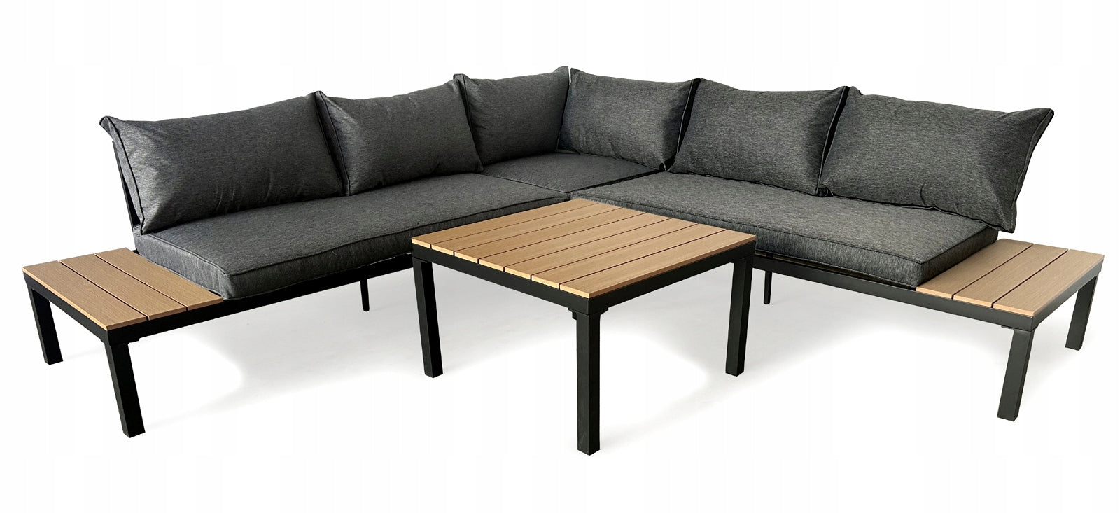 SET GARDEN FURNITURE CORNER 6 PERSONS SOFA TABLE + ARMCHAIR Color gray