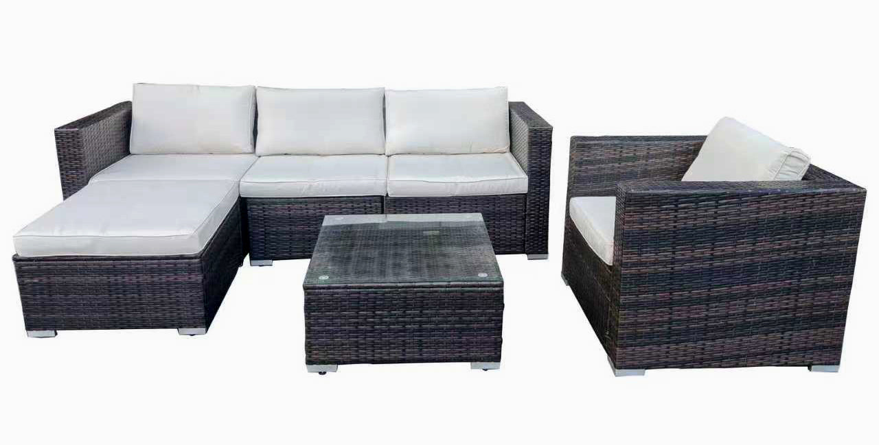 SET GARDEN FURNITURE RATTAN SOFA TABLE ARMCHAIR POUF 5 PEOPLE