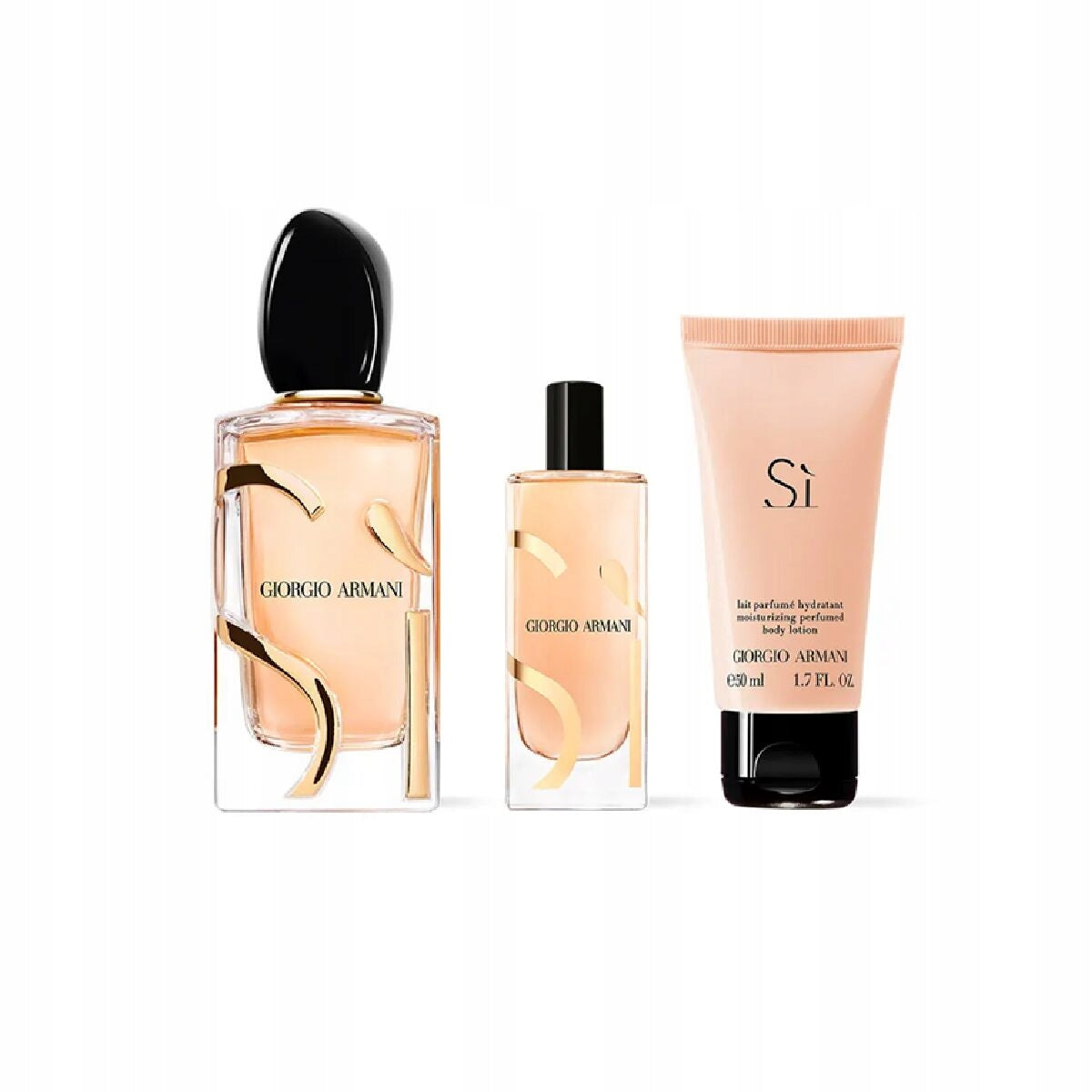 SET GIORGIO ARMANI SI 100 ml EDP + 15 ml EDP + 50 ml body lotion Packaging status original
