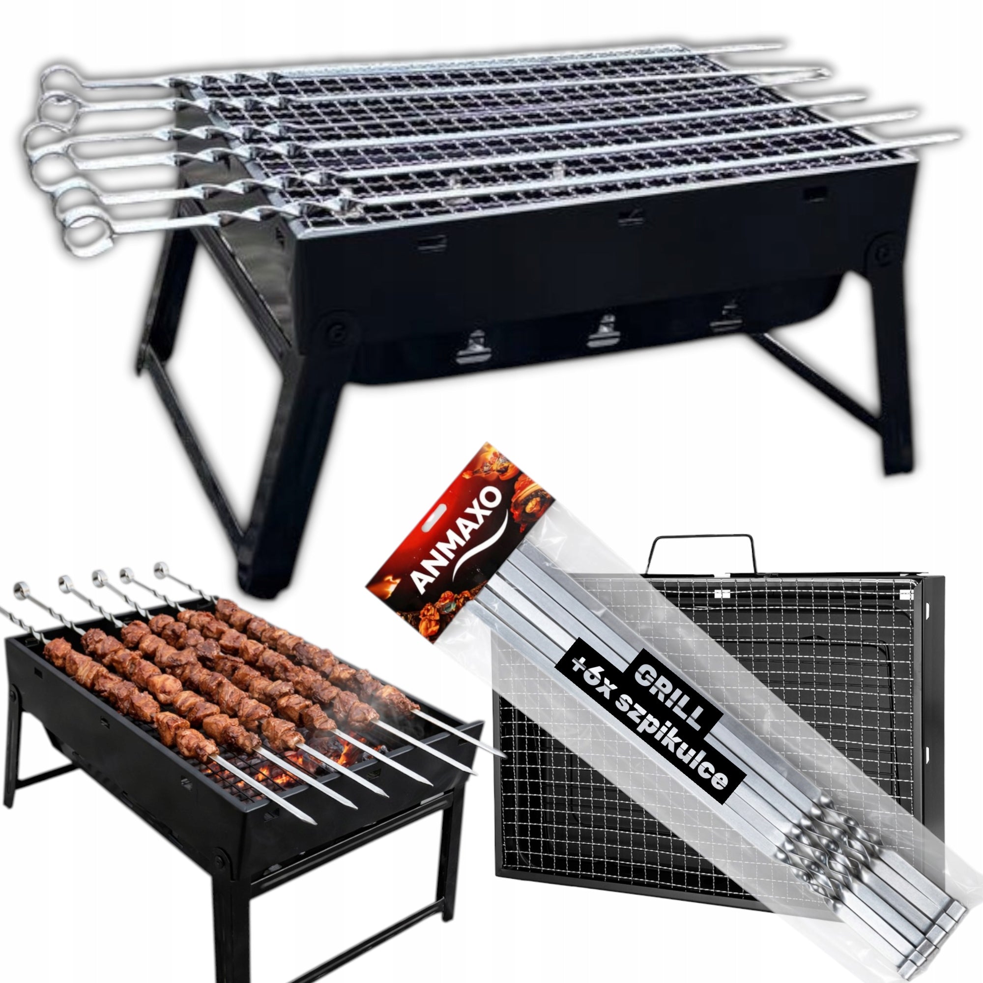 SET GRILL HIKING SUITCASE FOLDING MANGAL + 6x SKEWERS ANMAXO