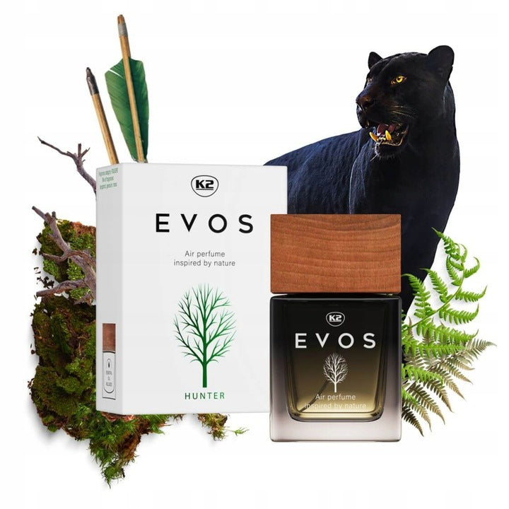 SET K2 EVOS HUNTER perfume for car, wooden pendant+flacon Manufacturer K2