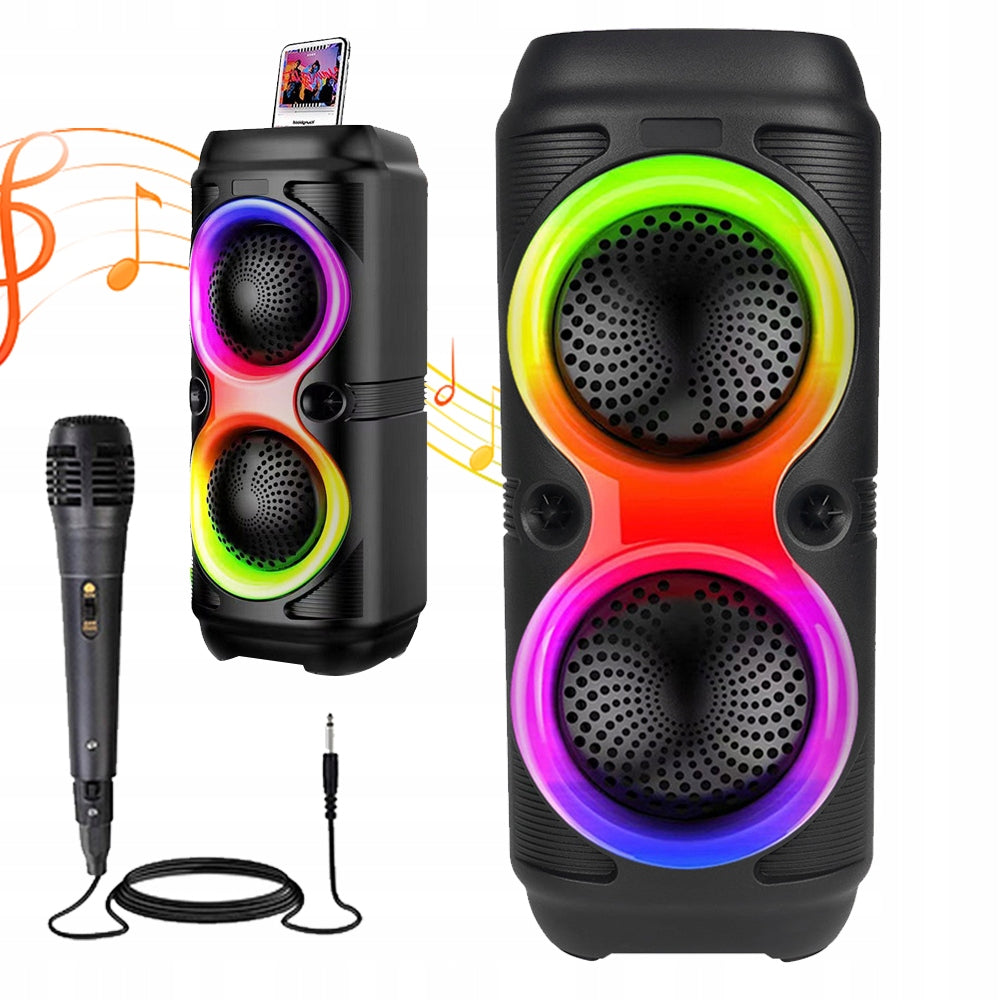 SET KARAOKE COLUMN Boombox PORTABLE SPEAKER MP3 LED RGB BT + MICROPHONE