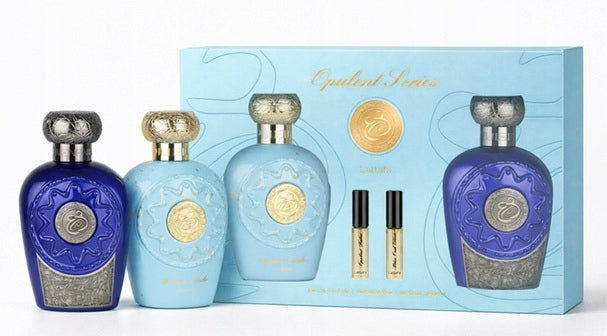 SET LATTAFA OPULENT DUBAI 100ML BLUE OUD ELIXIR 100ML 2x 4ML