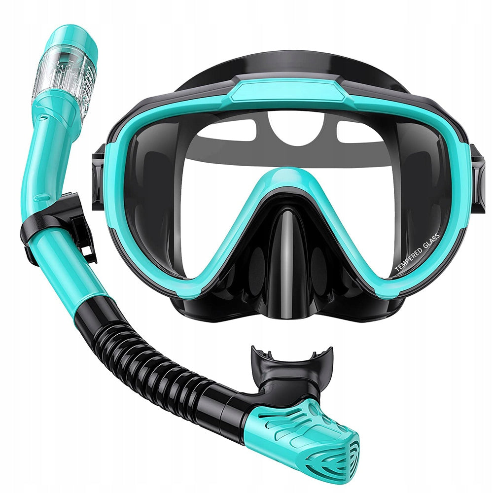 SET MASK AND SNORKEL DIVING GLASSES AND SNORKELING TUBE + fins Color blue