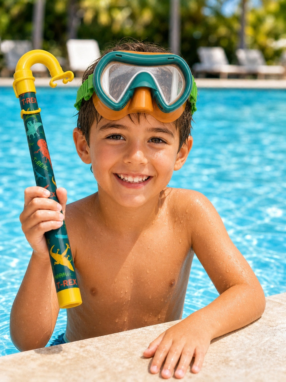 SET MASK AND SNORKEL FOR CHILDREN GLASSES TUBE DINOSAUR COIL Manufacturer code C0974-GREEN