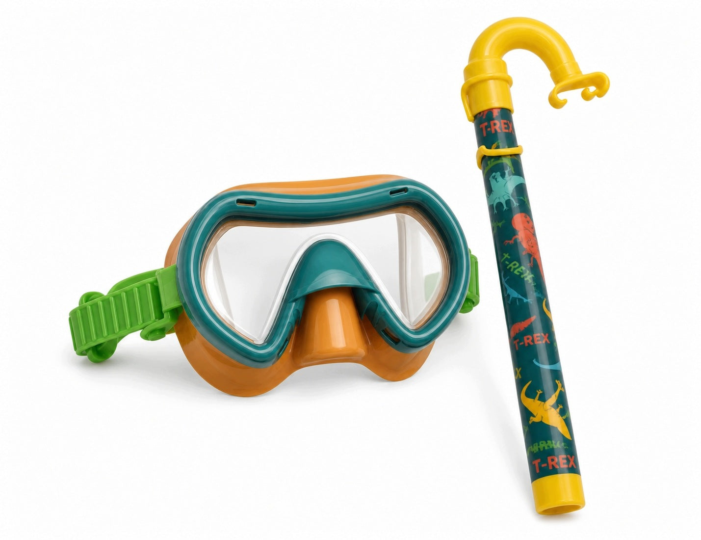 SET MASK AND SNORKEL FOR CHILDREN GLASSES TUBE DINOSAUR COIL Packaging status original
