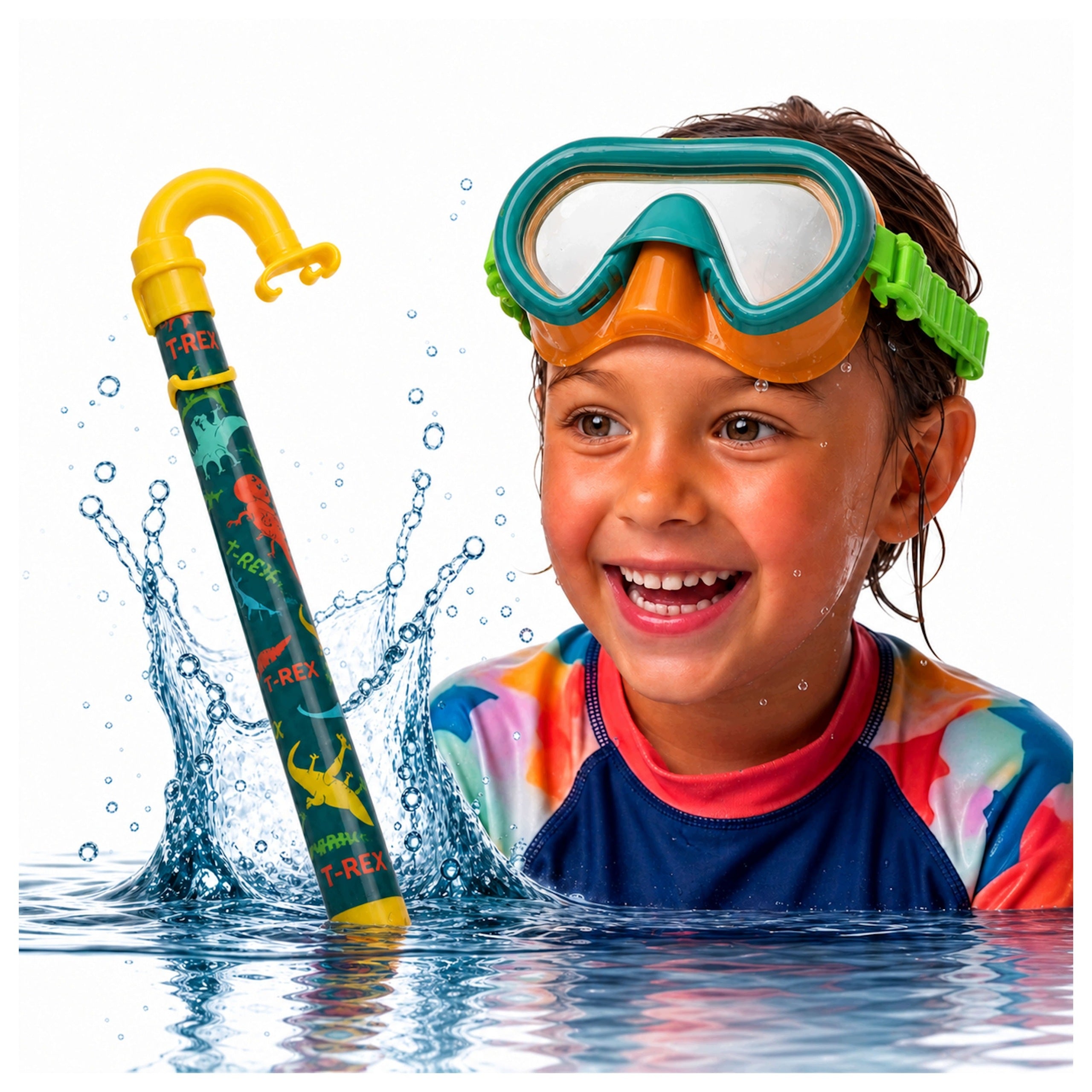 SET MASK AND SNORKEL FOR CHILDREN GLASSES TUBE DINOSAUR COIL