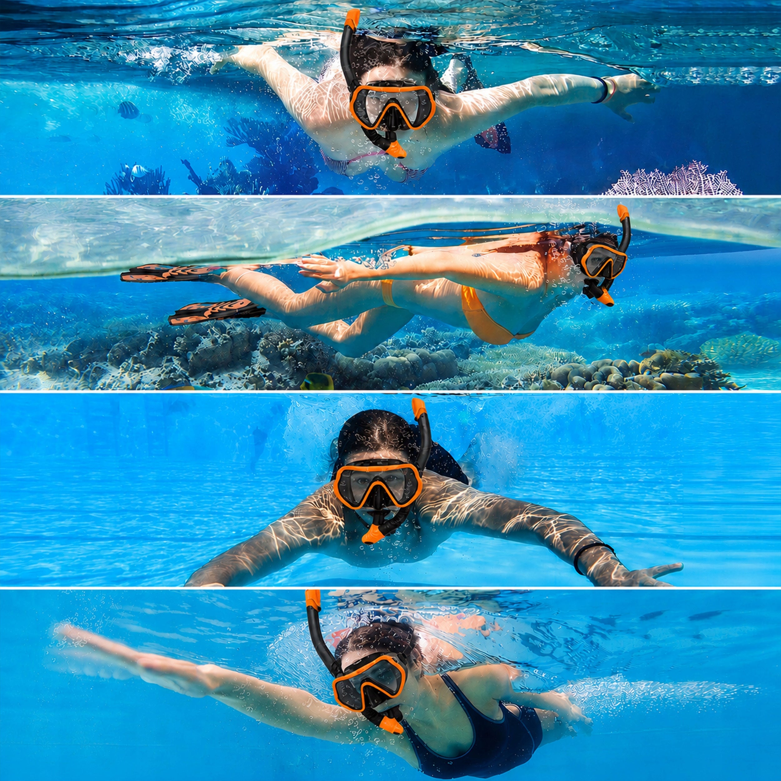 SET MASK AND SNORKEL GLASSES AND SNORKEL TUBE FOR SWIMMING Brand Renew Force