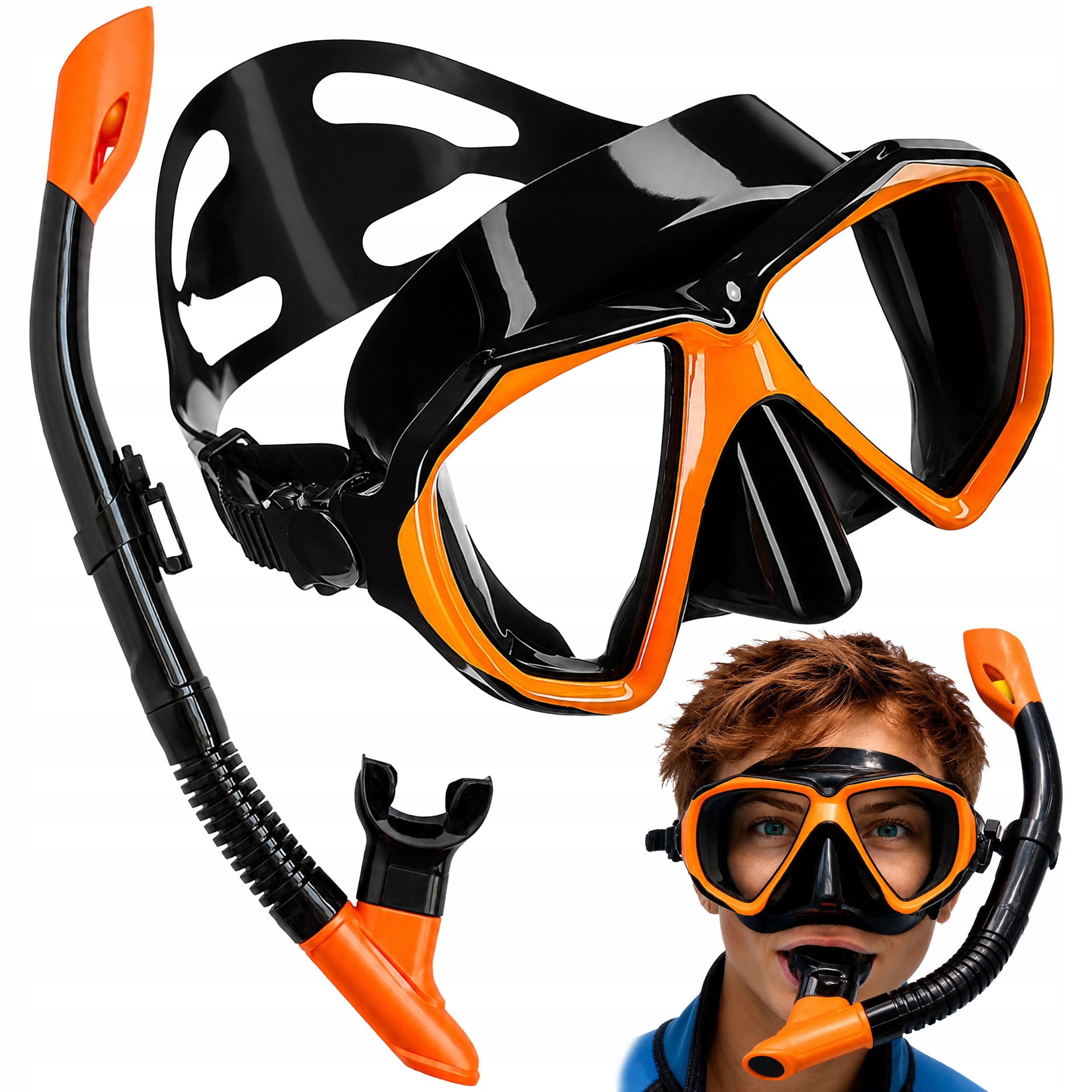 SET MASK AND SNORKEL GLASSES AND SNORKEL TUBE FOR SWIMMING Manufacturer code SPRZĘT NURKOWY MASECZKA SNORKELING GOOGLE