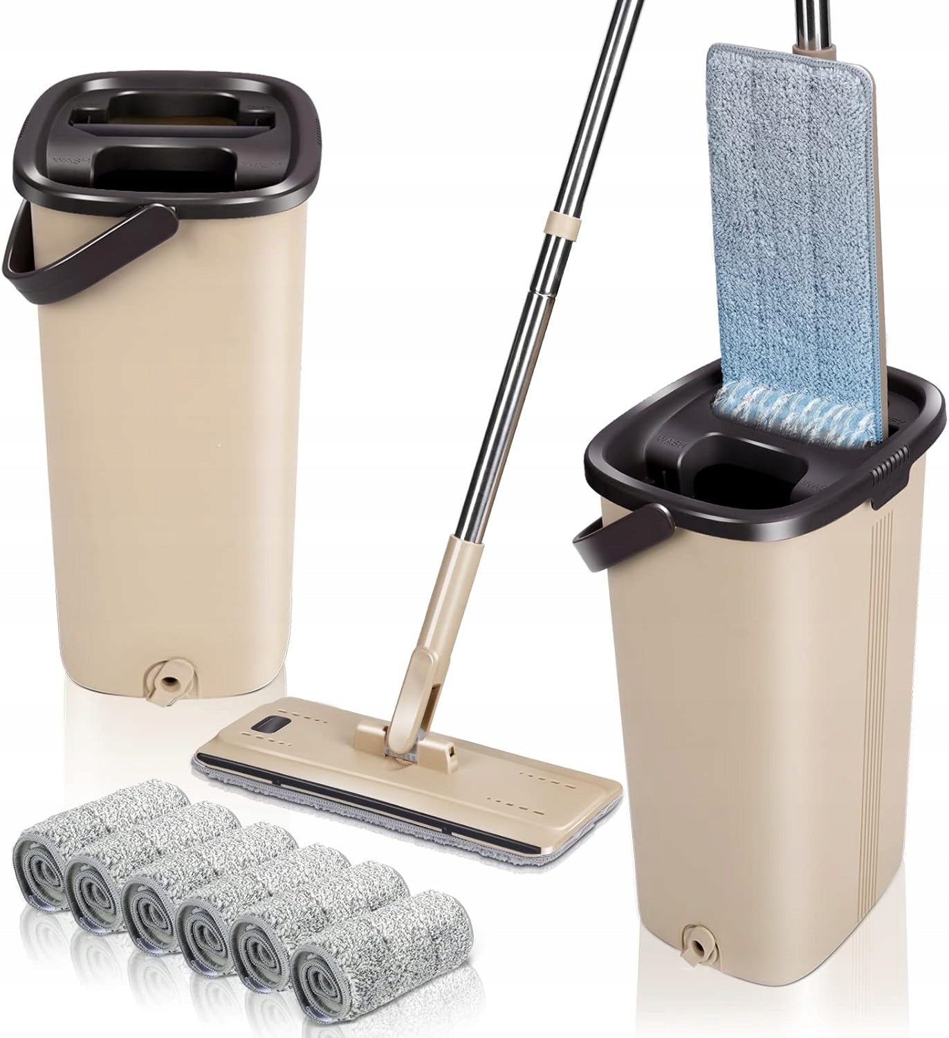 SET MOP WITH SPINNING BUCKET 6 CLOTHS MICROFIBER 132CM