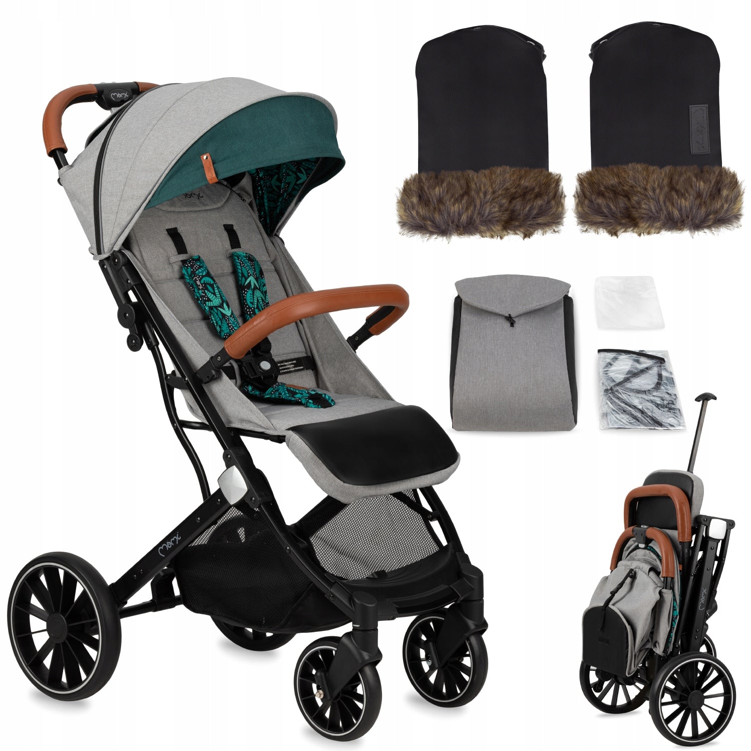 SET MoMi ESTELLE Dakar stroller Jungle + MoMi SILDI gloves for