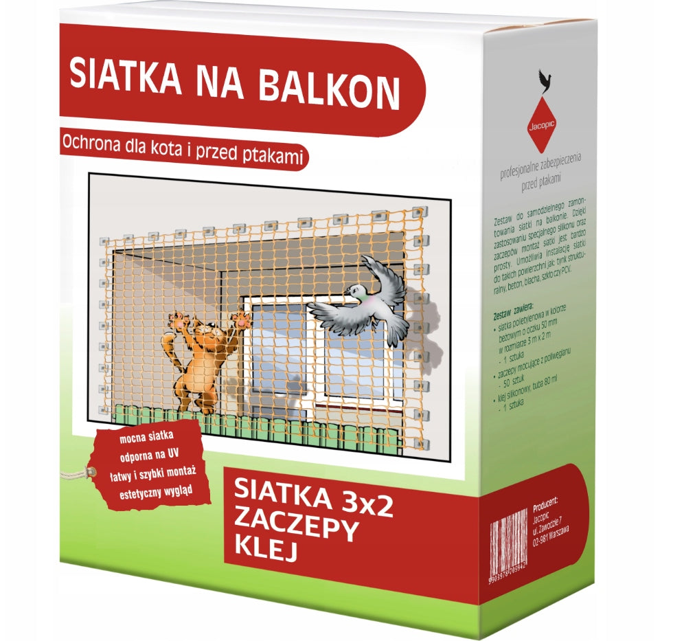 SET NET FOR BALCONY FOR CAT BIRDS PIGEONS 2X3 PROTECTIVE WITHOUT DRILLING Manufacturer code 75656583S