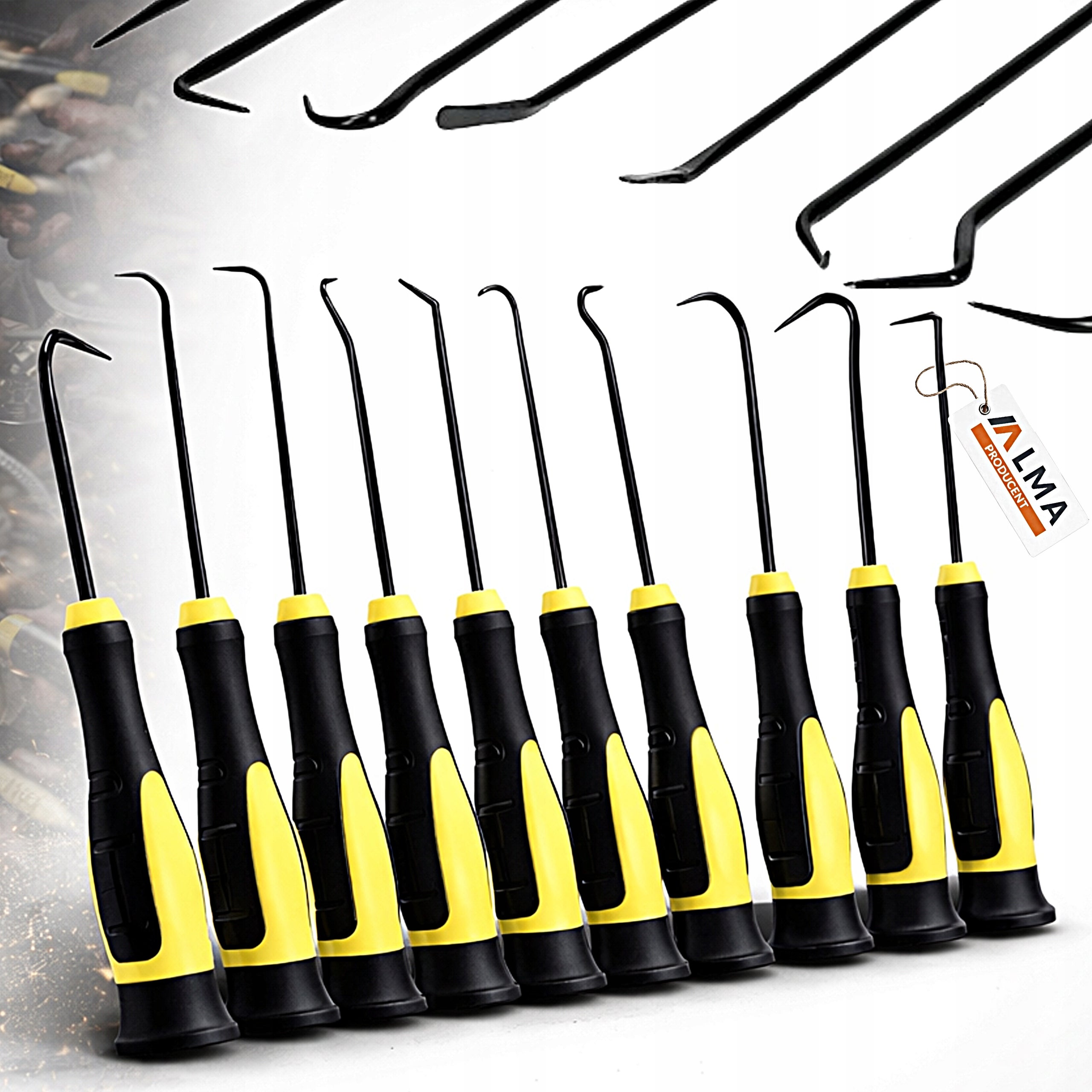 SET OF 10 HOOKS LONG TEMPERED AND BLACKENED TIP NON-SLIP HANDLE