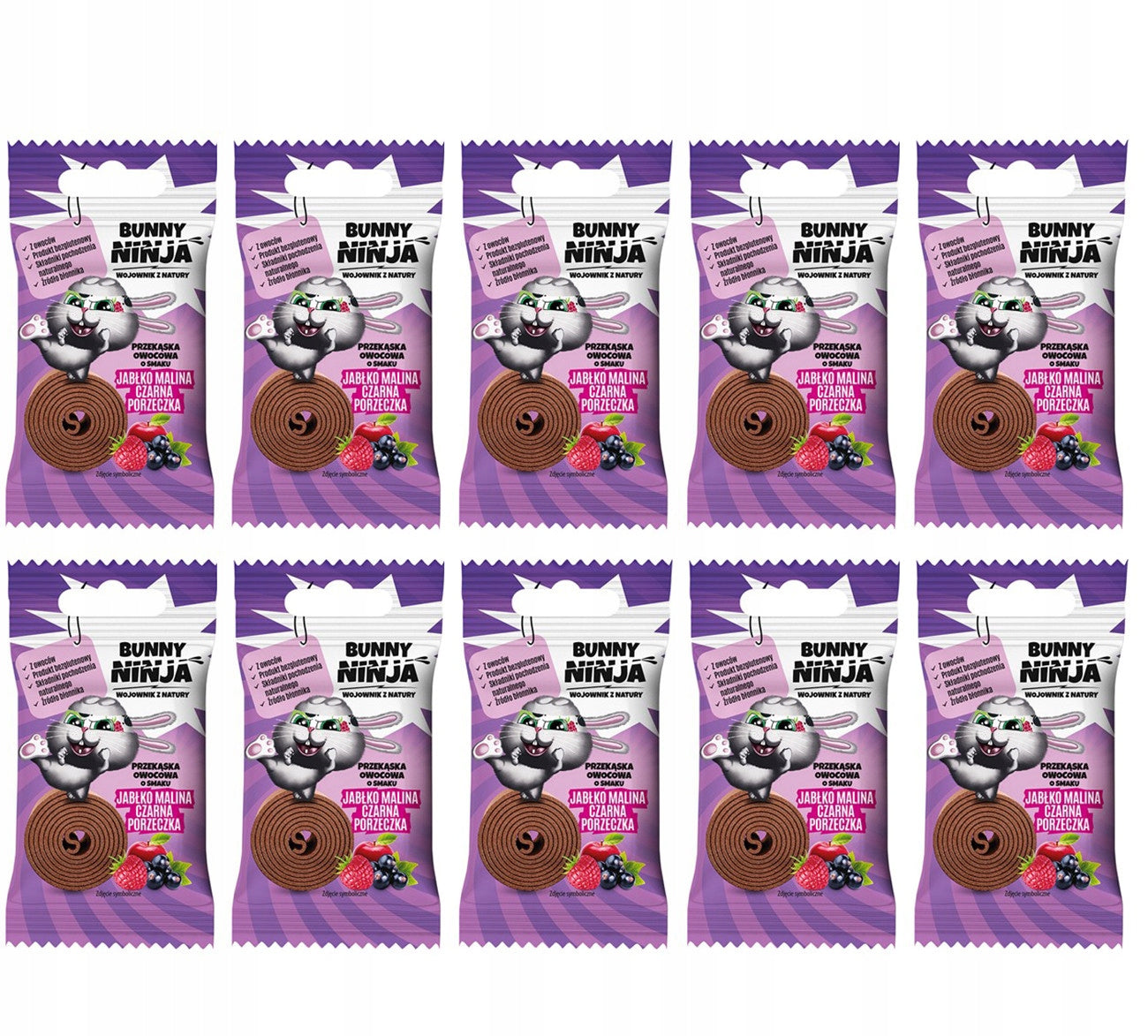 SET OF 10 PCS Bunny Ninja Snack Apple Raspberry Currant 15G without sugar