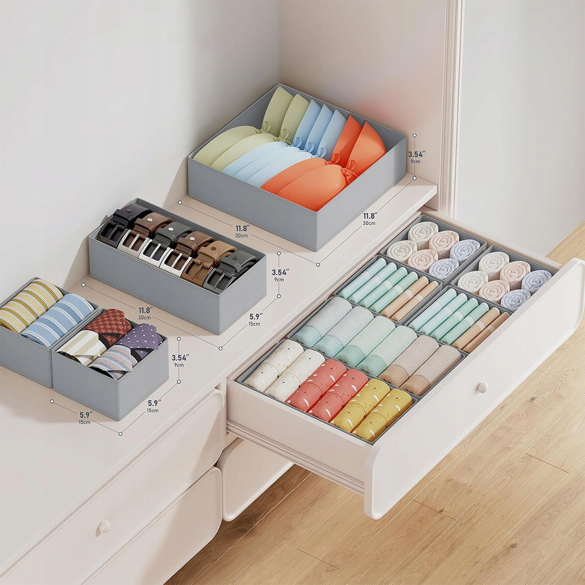 SET OF 12 CLOTHES ORGANIZERS UNDERWEAR FOR DRAWER WITH COMPARTMENTS Packaging status original