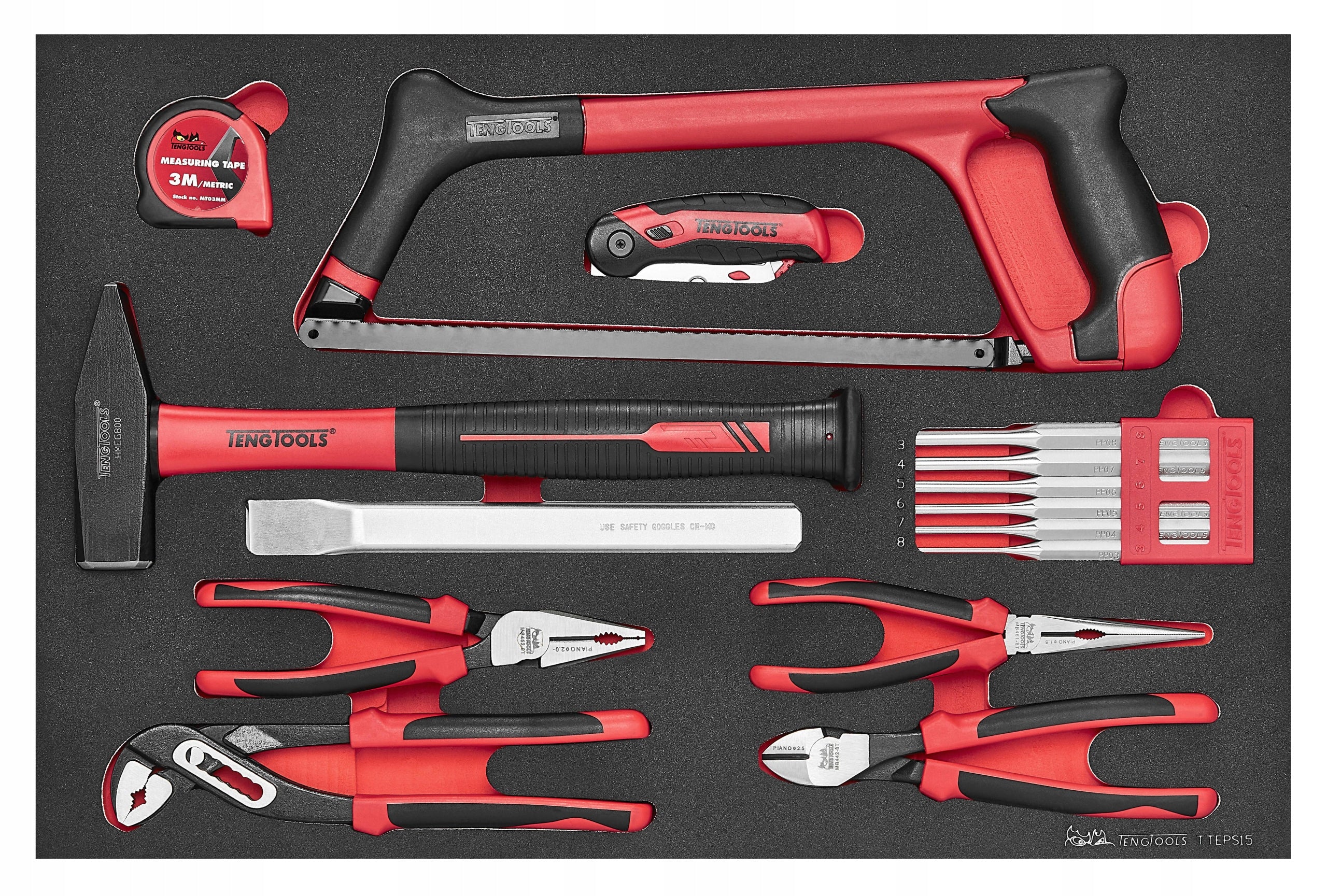 SET OF 15-PIECE TOOLS TTEPS15 FOAM CARTRIDGE TENG TOOLS