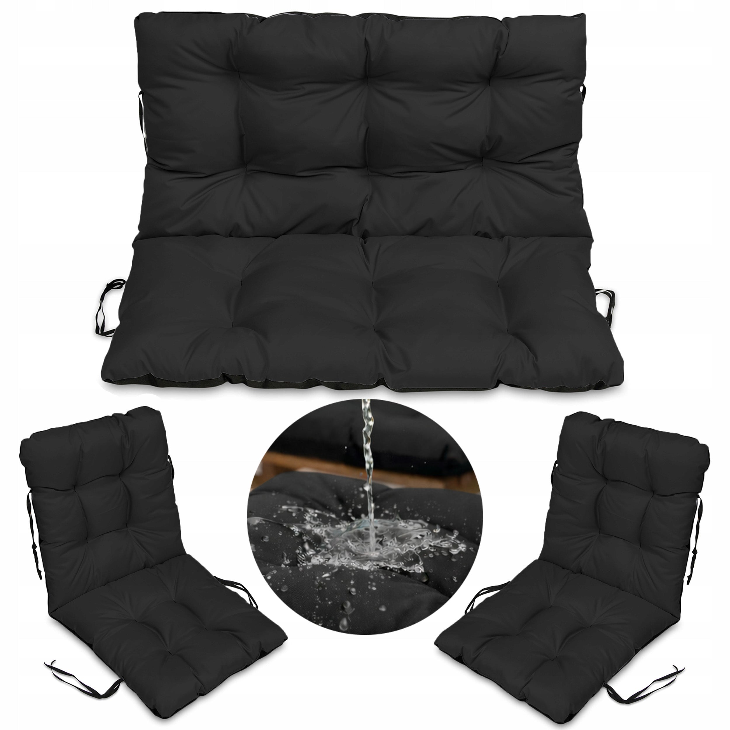 SET OF 2+1 soft cushions for rattan furniture waterproof 120x60x50 BLACK